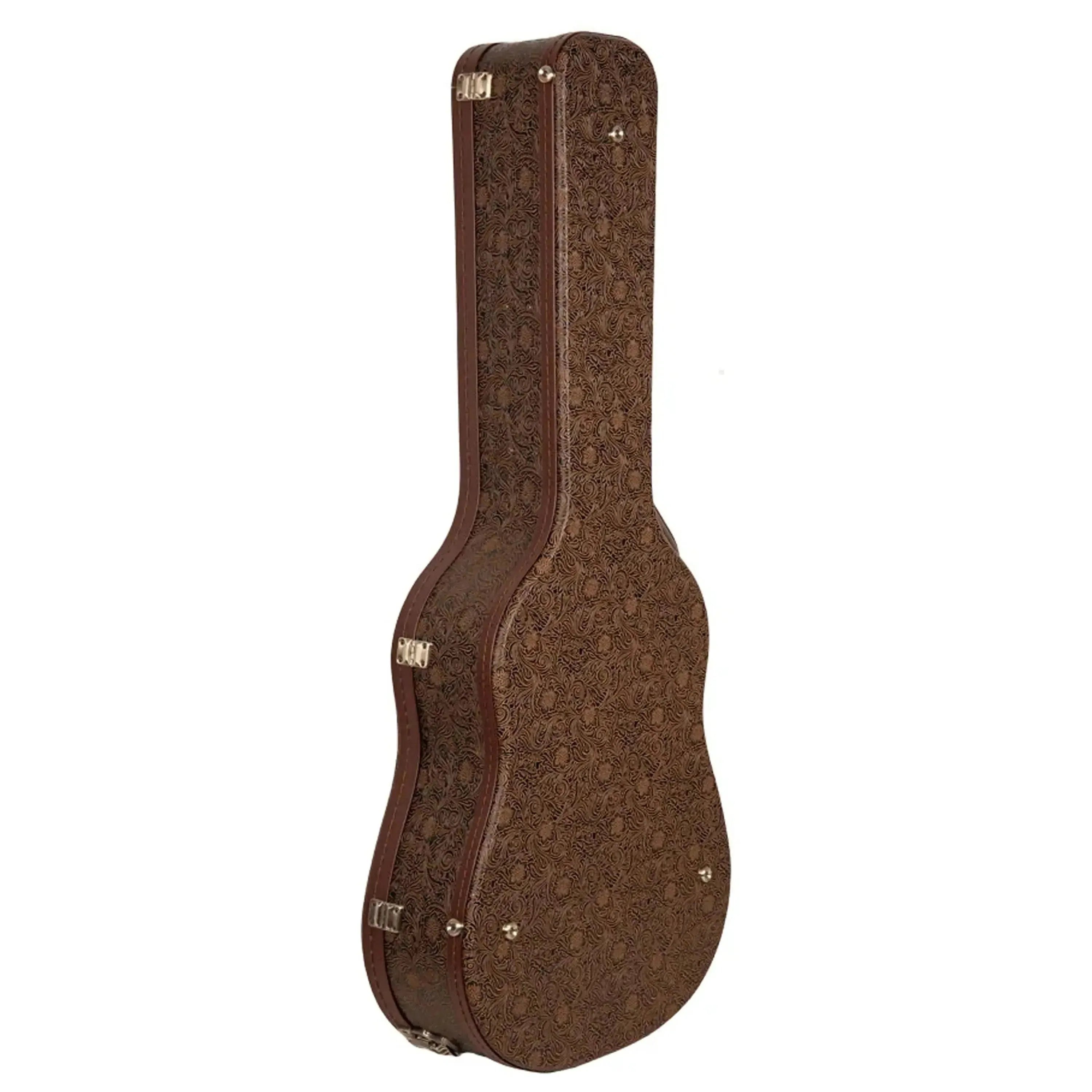 Crossrock CRW530D28 dreadnought guitar case with brown vintage flora embossed PVC and espresso trim.