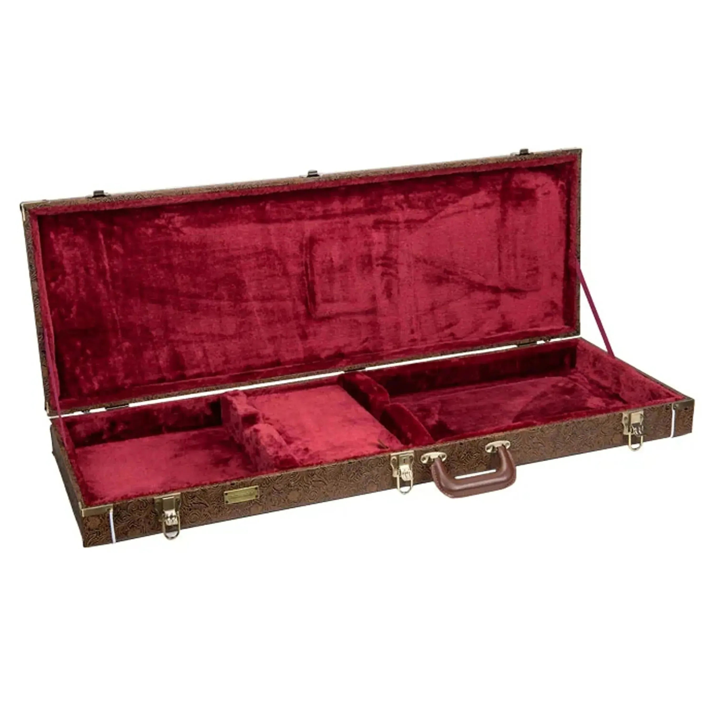Crossrock CRW530JM Jazzmaster/Jaguar electric guitar case, blossom brown exterior with red velvet interior.