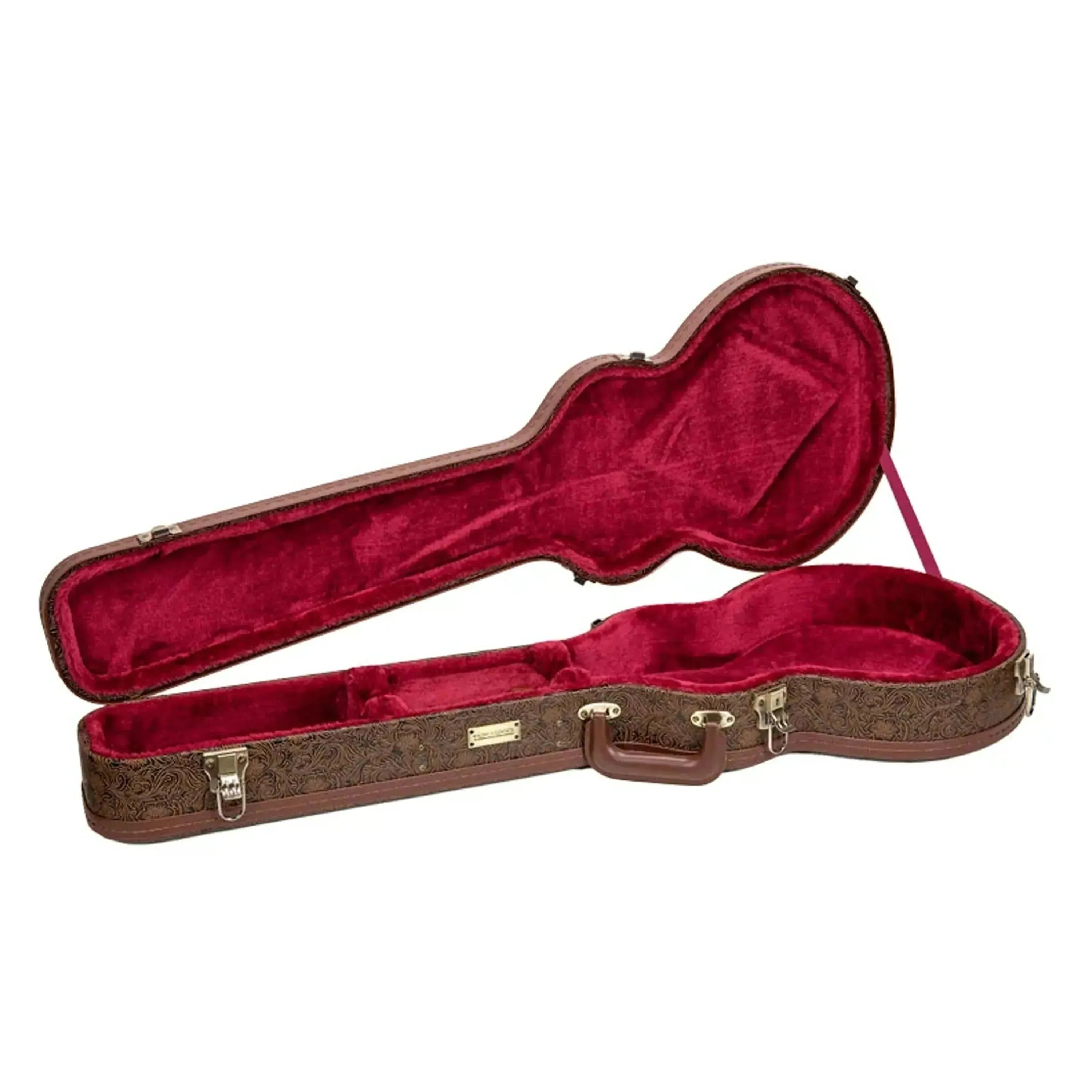 Crossrock CRW530L Les Paul style electric guitar case, blossom brown with red velvet interior.