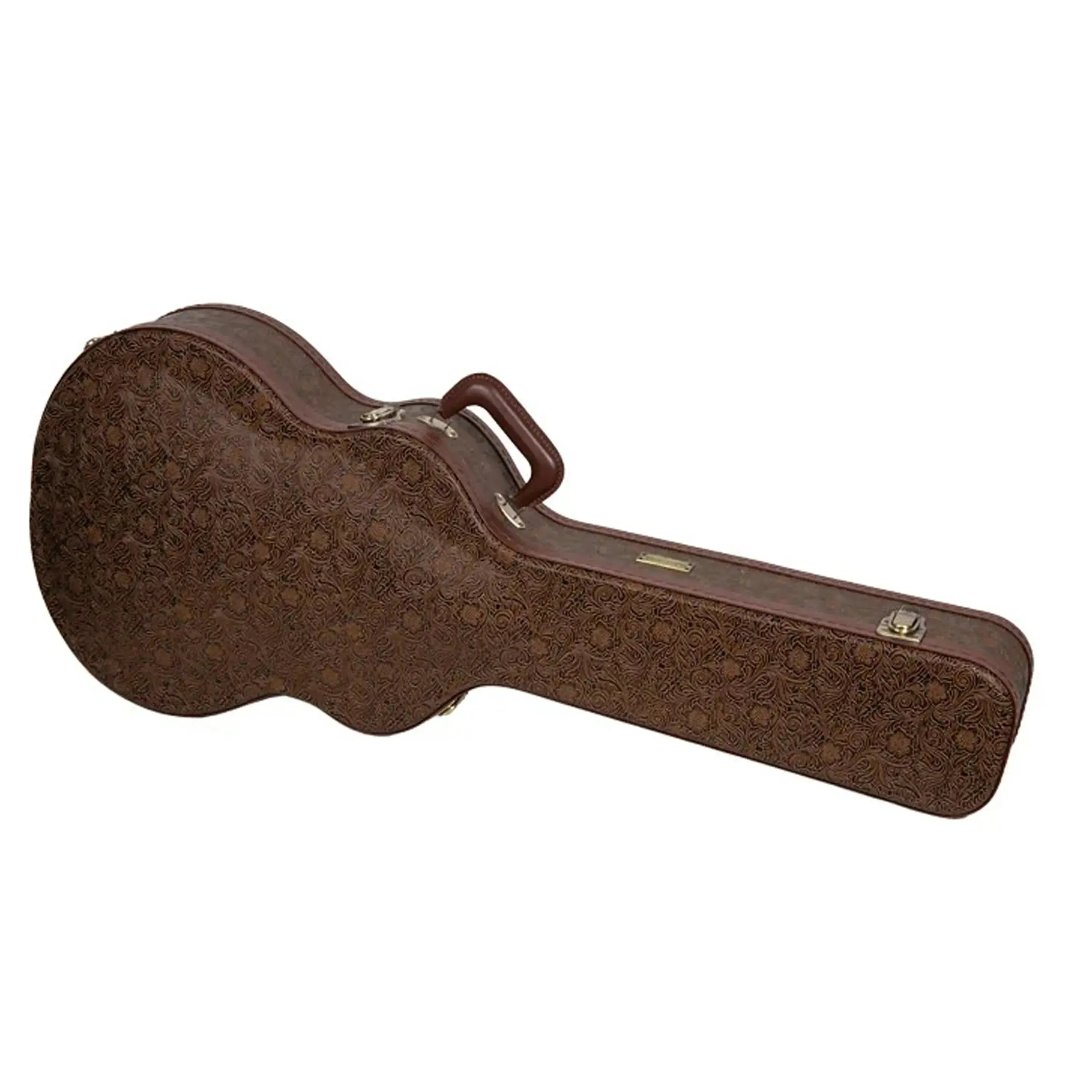 Crossrock CRW530OM 000 style guitar case in blossom brown with archtop design and ornate pattern.