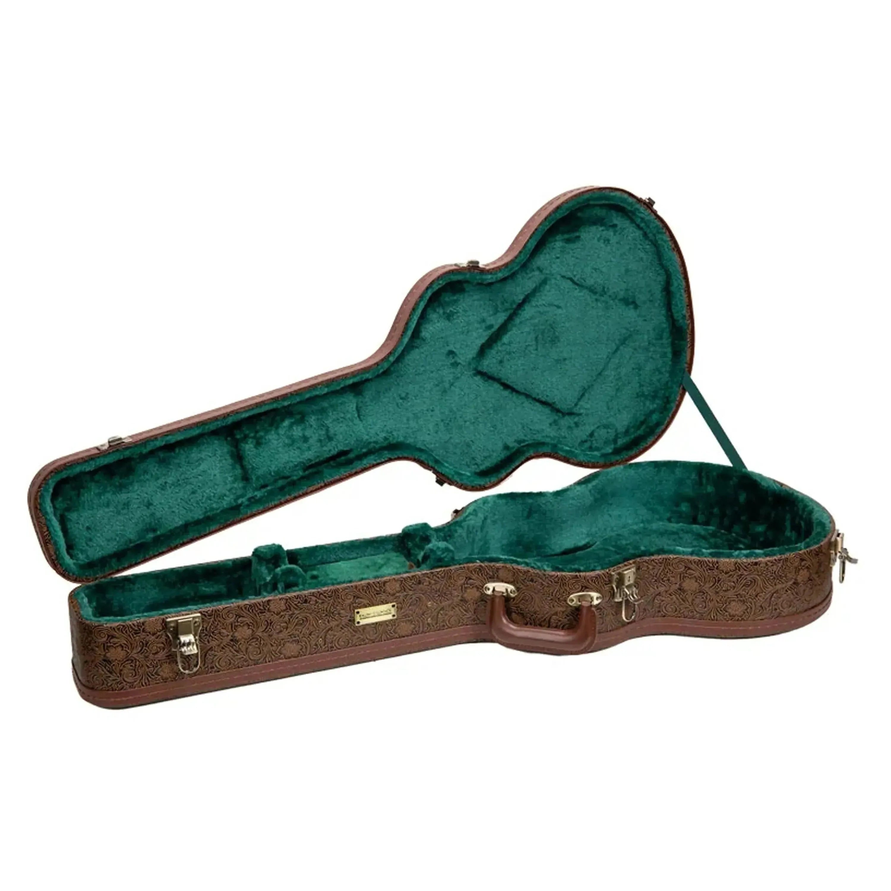 Crossrock 000 Style Guitar Case in Blossom Brown with green plush lining.