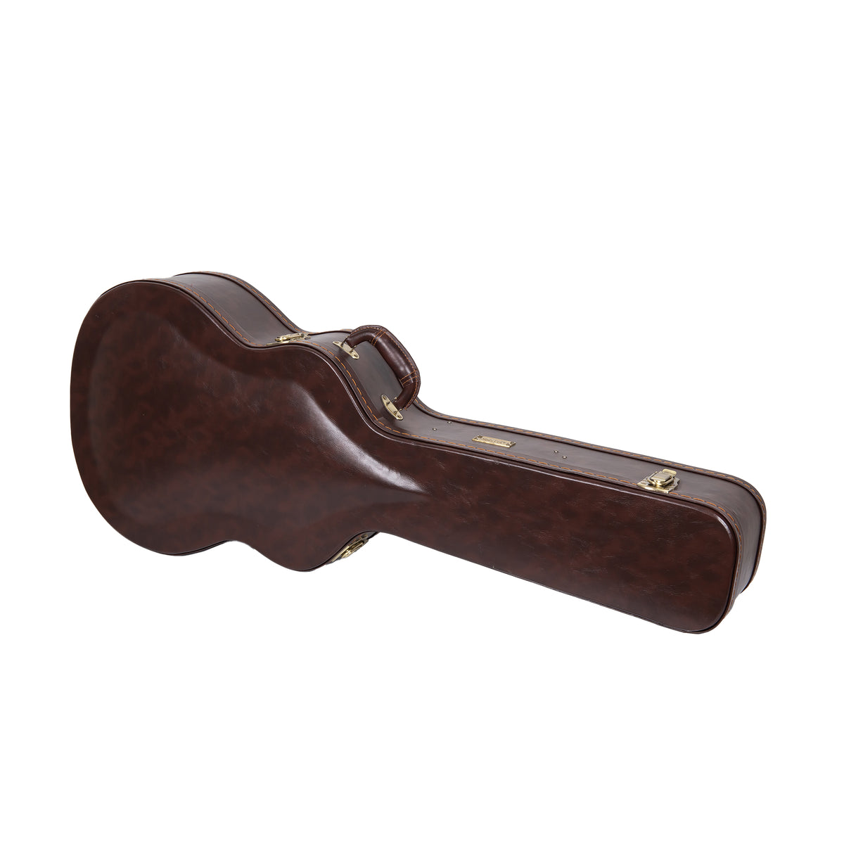 Crossrock CRW620-00012BR brown wood guitar case lying closed, showing the arched top and side latches.