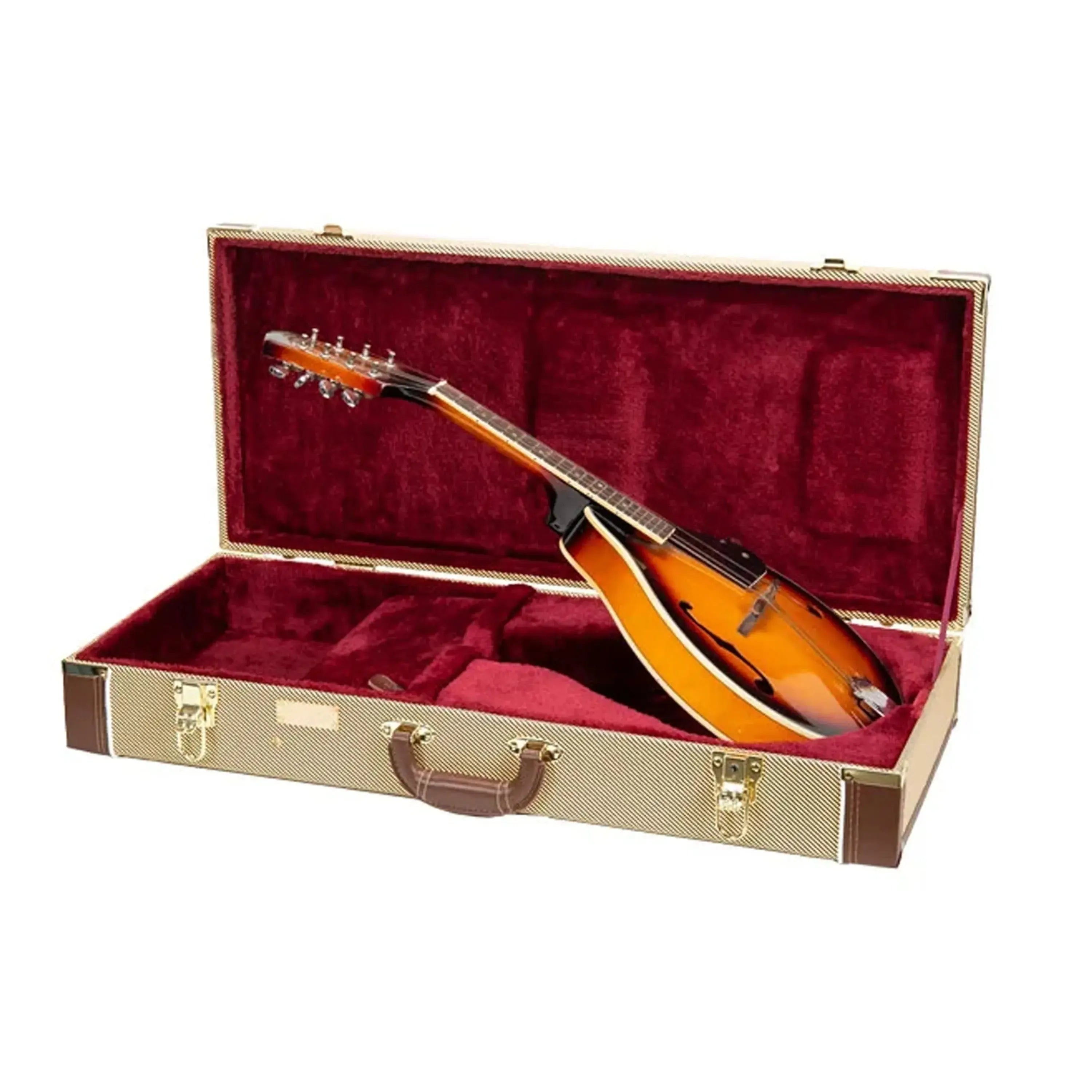 Crossrock CRW620MA-R A-Body rectangular mandolin case in tweed with a red plush interior.