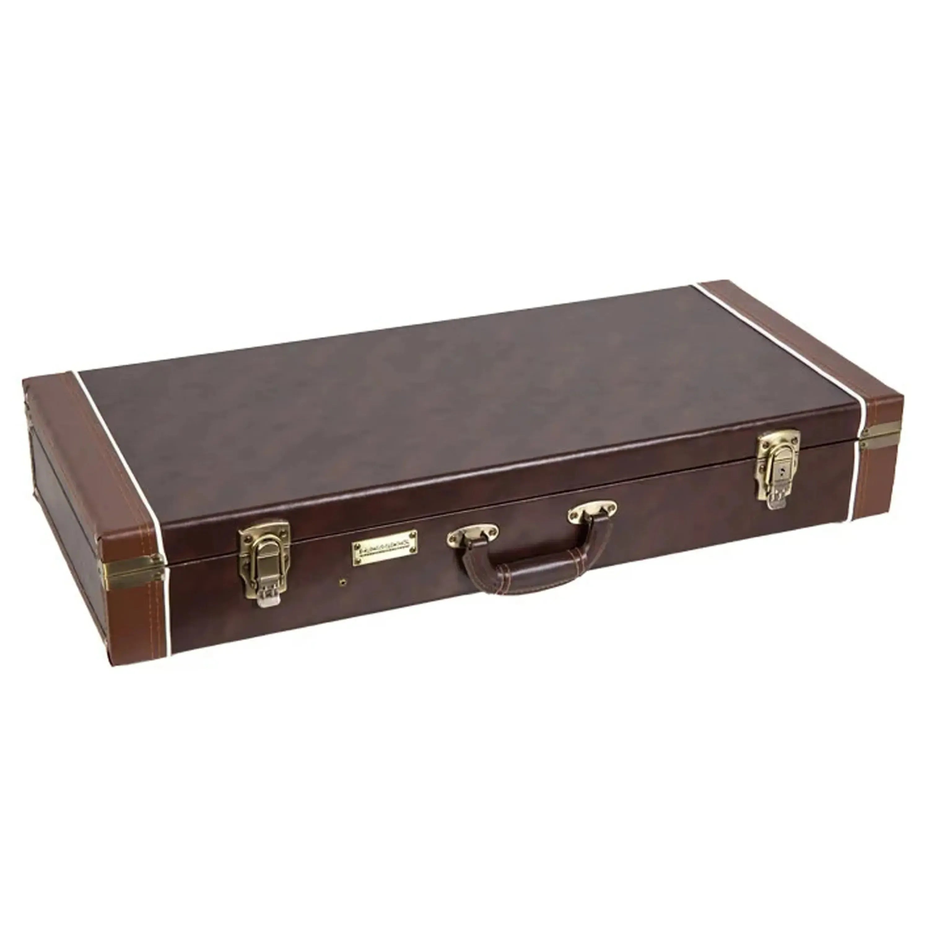 Crossrock CRW620MF-R F-Body Rectangular Mandolin Case in brown PVC leather with brass hardware.