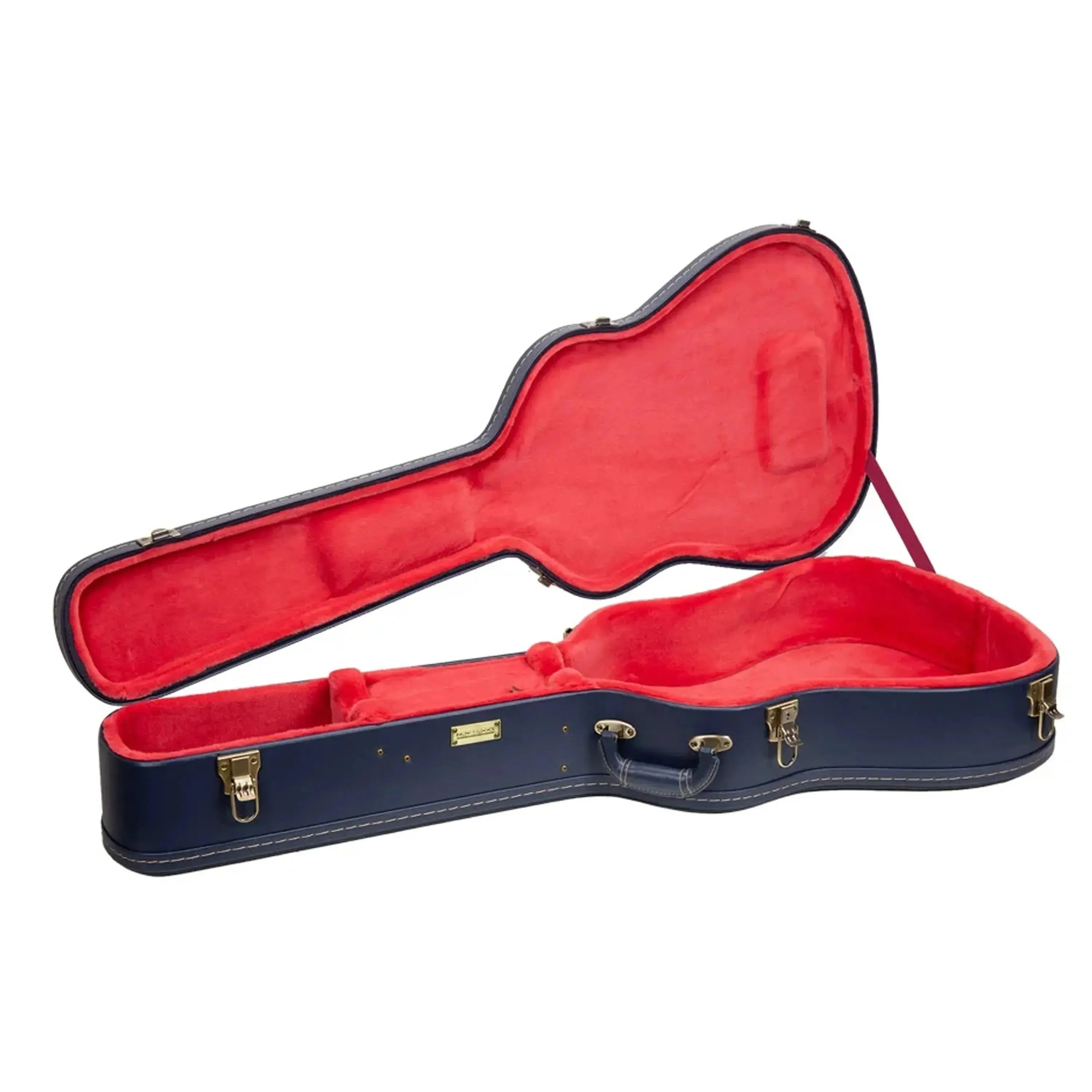 Crossrock CRW630C Ocean-Blue wooden classical guitar case, open with red velvet interior.