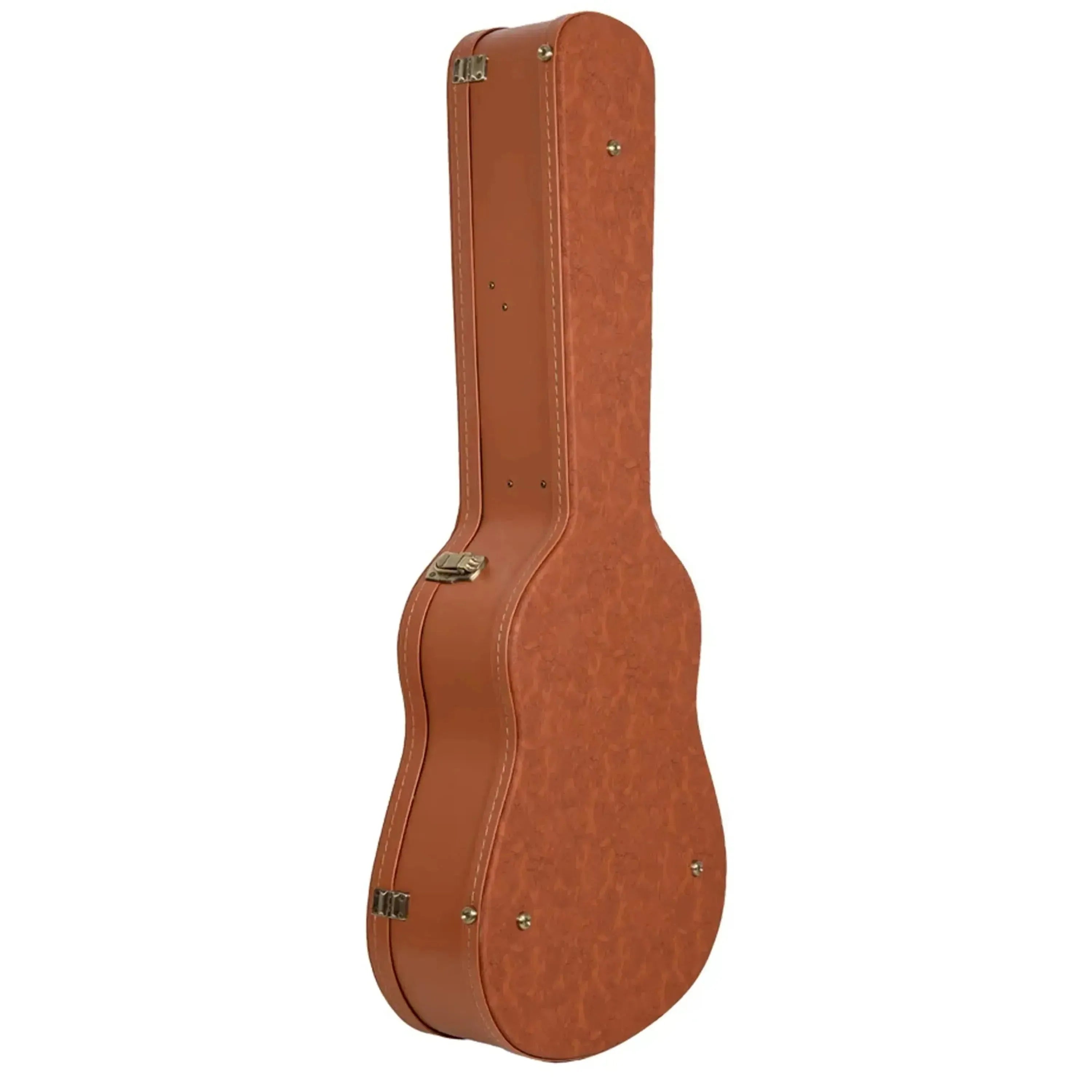 Crossrock CRW630C red-wood classical guitar case with carved faux leather exterior and gold latches.