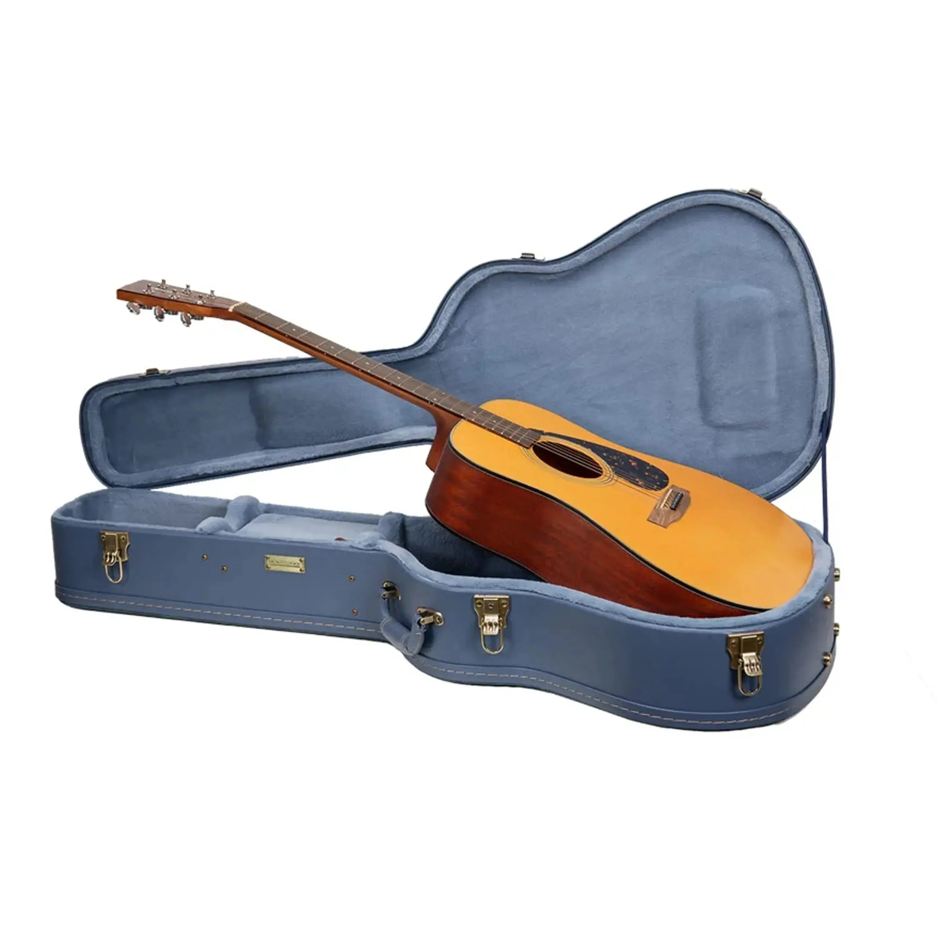 Crossrock CRW630C smoke-blue wooden classical guitar case with a guitar resting inside.