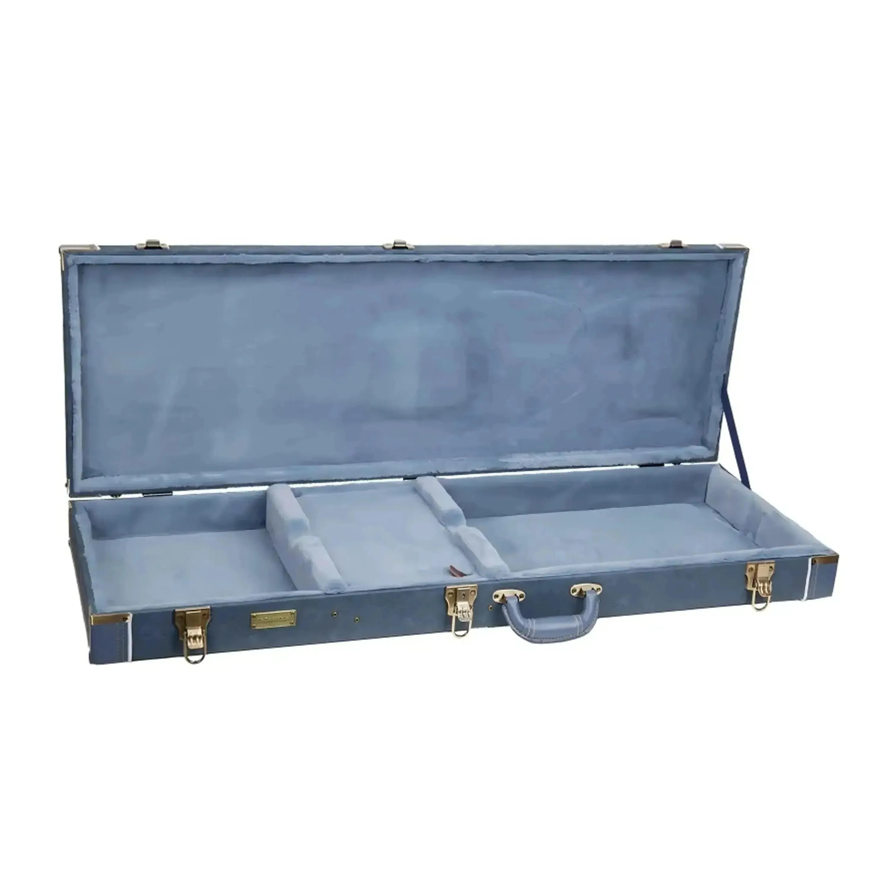 Crossrock CRW630E wooden electric guitar case in smoke-blue with plush mink-style velvet interior.
