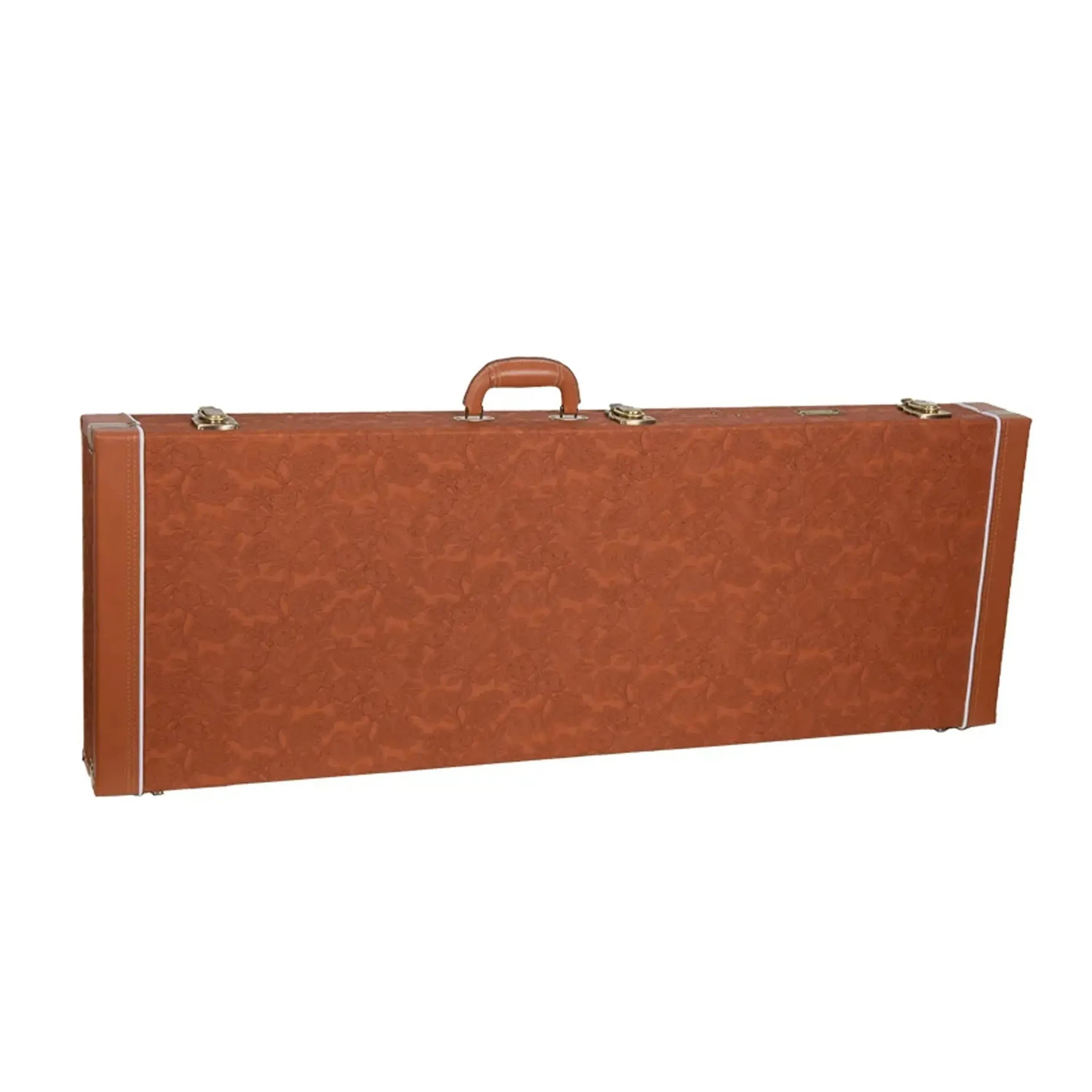 Crossrock CRW630JM wooden Jazzmaster style electric guitar case in red-wood with gold hardware.