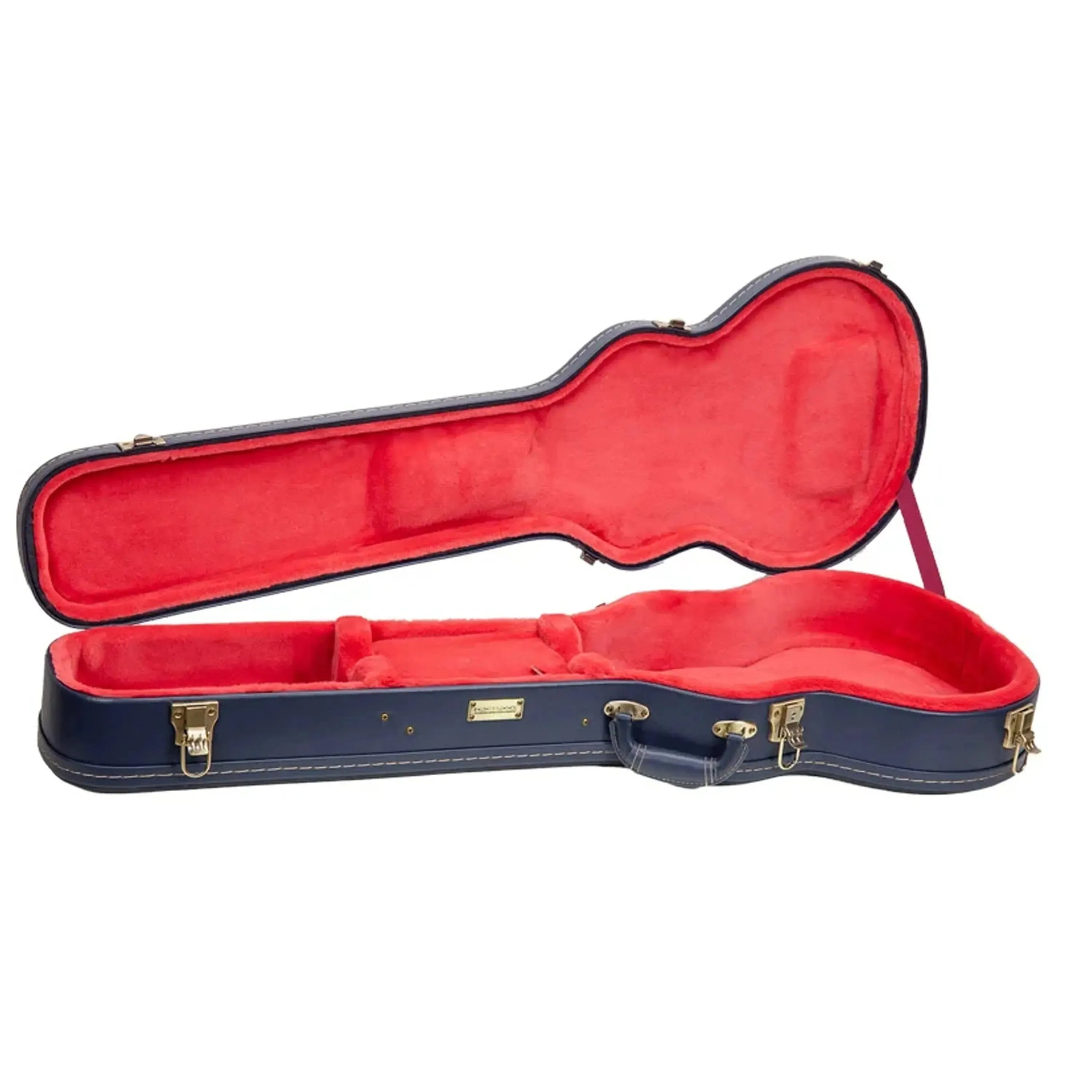 Crossrock CRW630L Les Paul electric guitar case in ocean-blue with red plush interior.