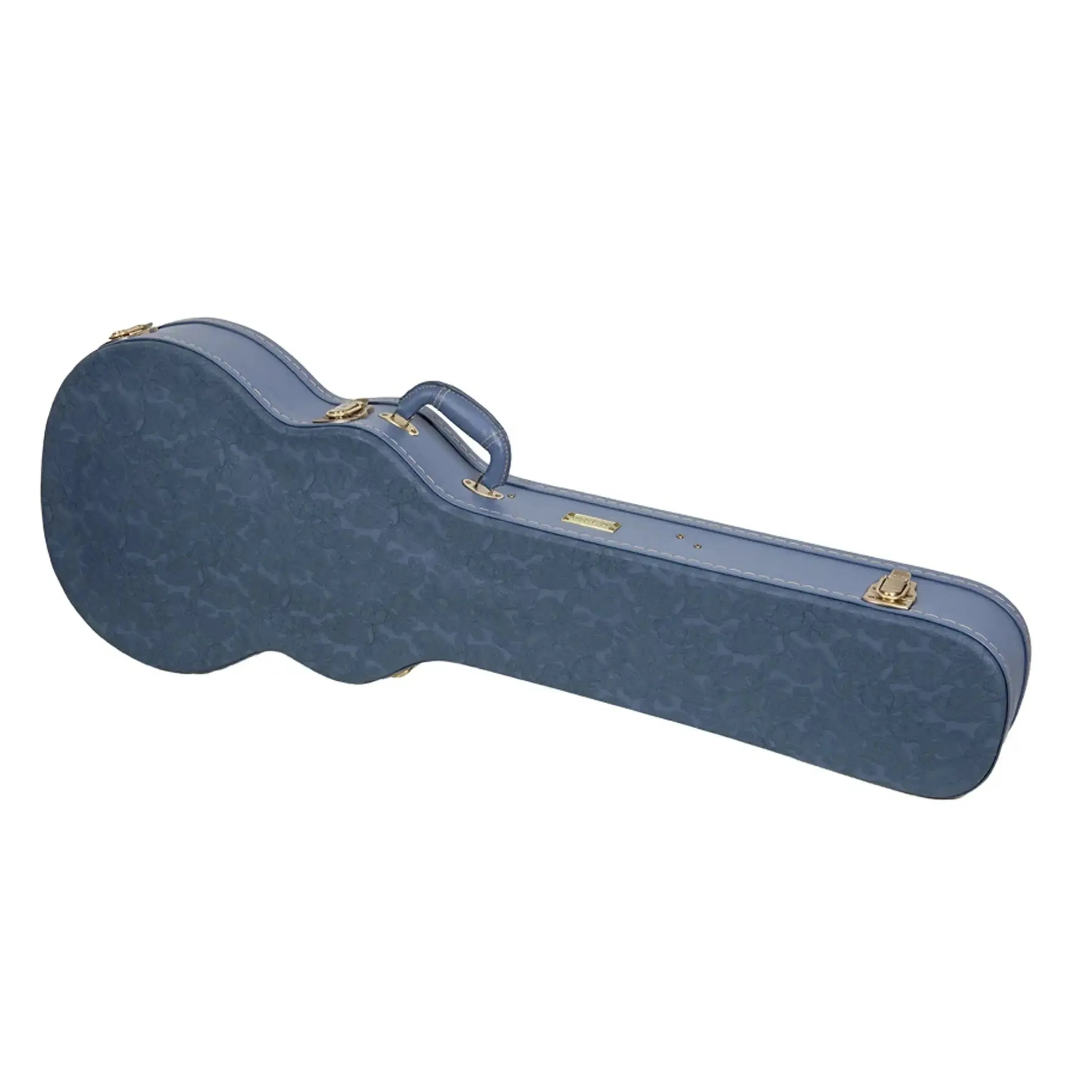 Crossrock CRW630L Les Paul electric guitar case in smoke-blue faux leather with gold hardware.