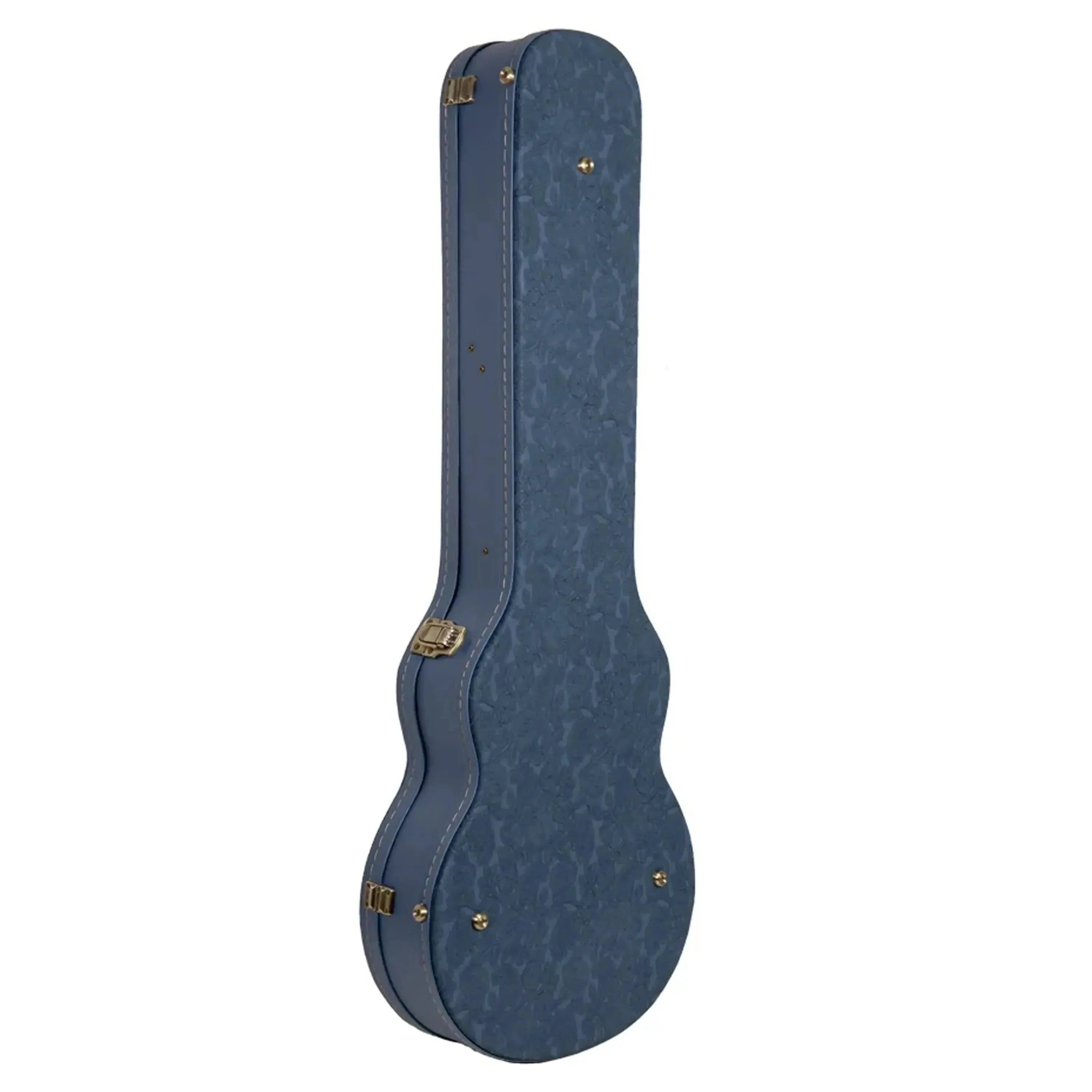 Crossrock CRW630L Les Paul electric guitar case in smoke-blue faux leather with gold hardware.