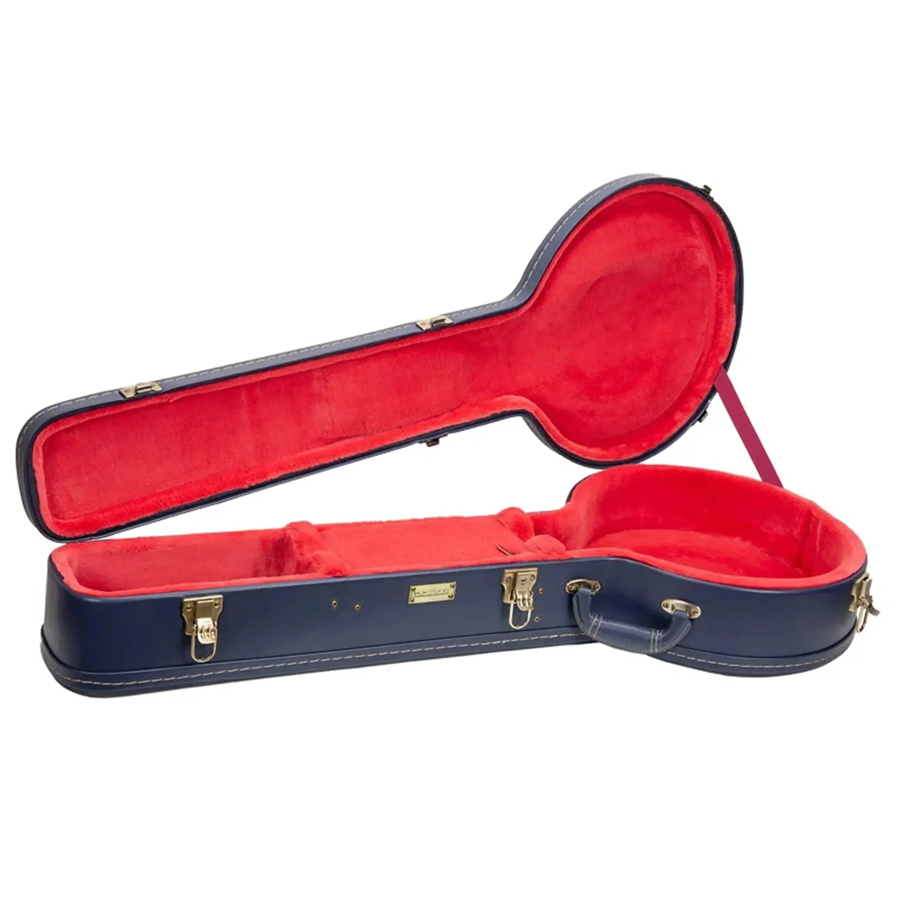 Crossrock CRW630OBJ Ocean-Blue printed leather wood banjo case with red interior.