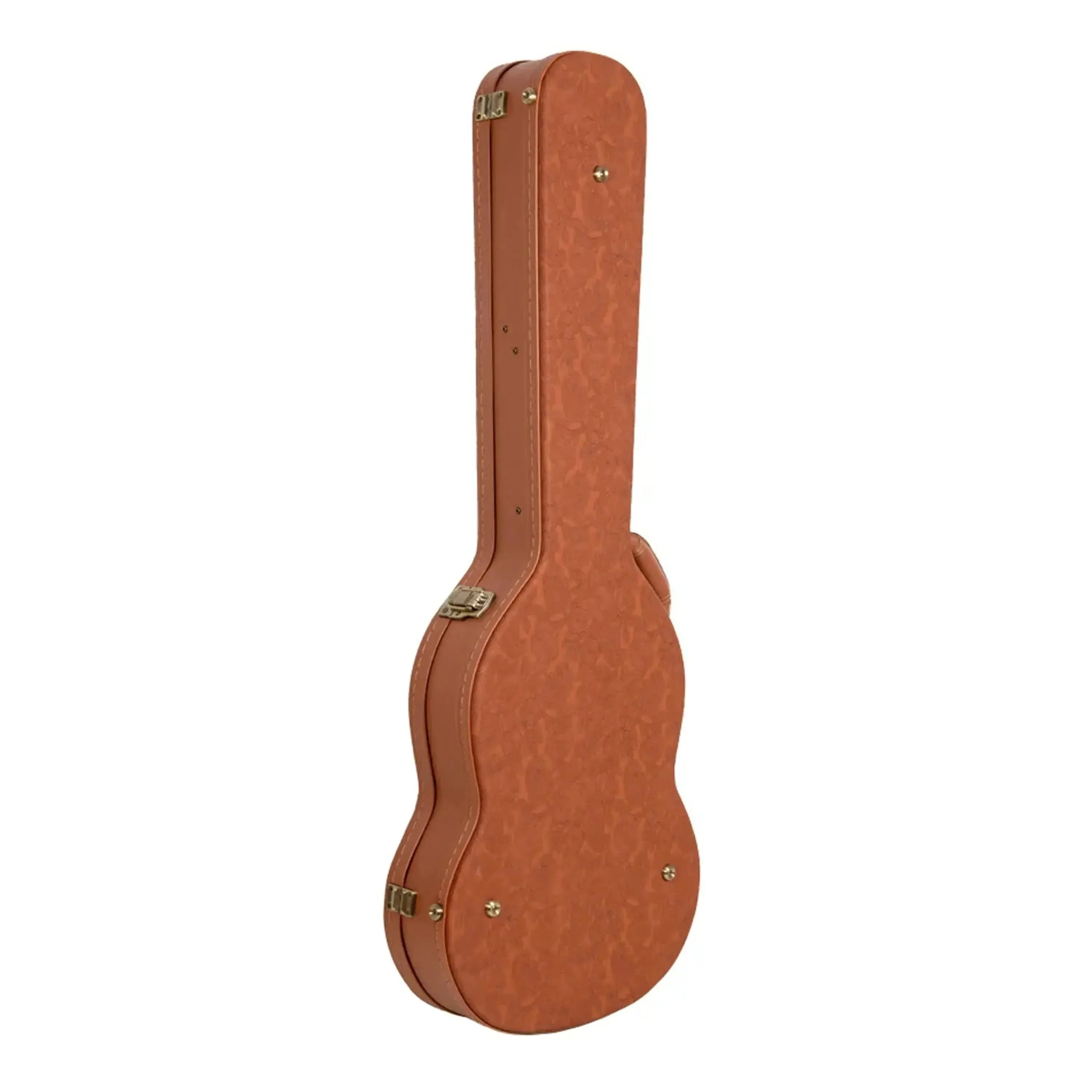 Crossrock CRW630SG SG electric guitar case in red-wood, featuring a textured exterior and gold hardware.