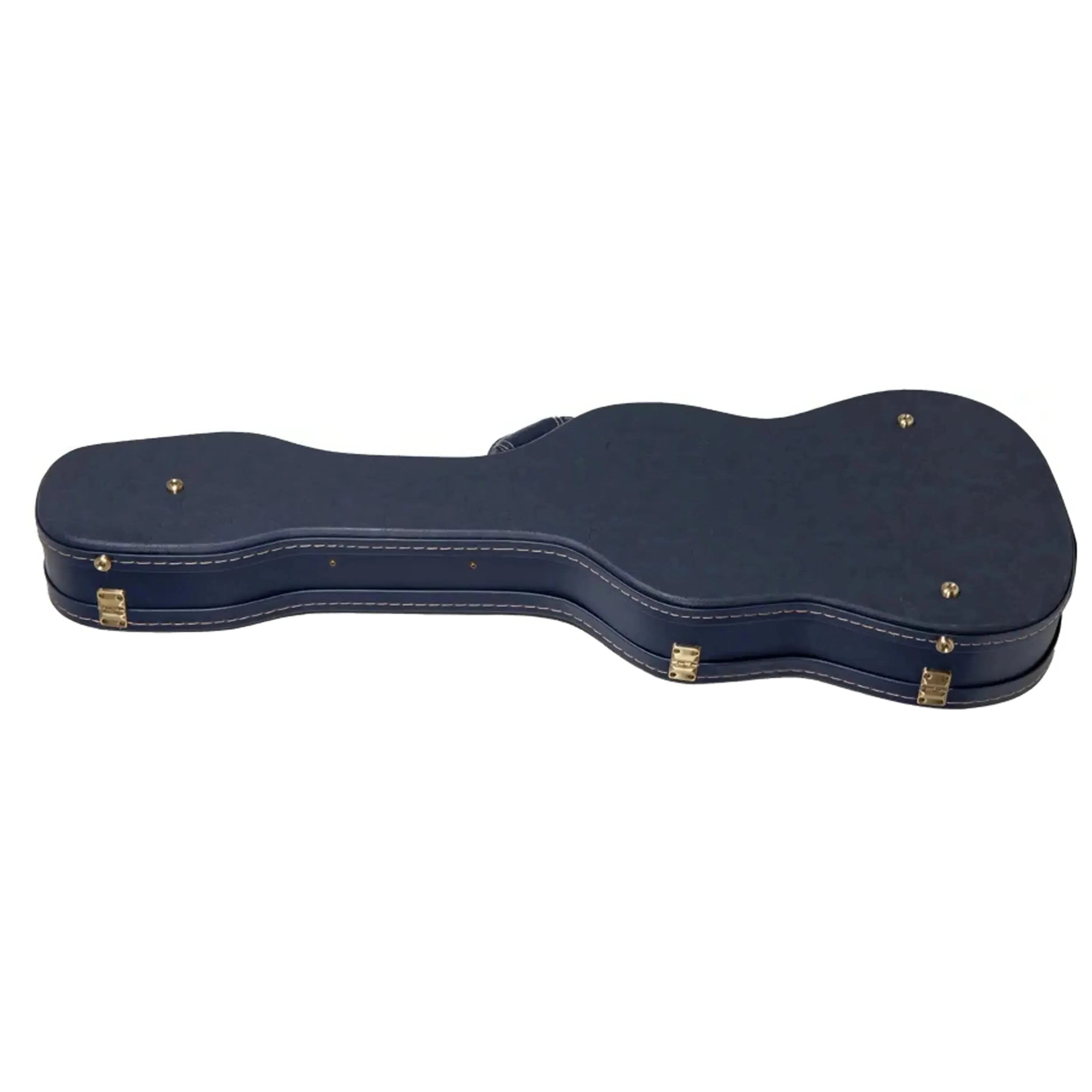Crossrock CRW630ST electric guitar case in ocean-blue faux leather with gold latches.