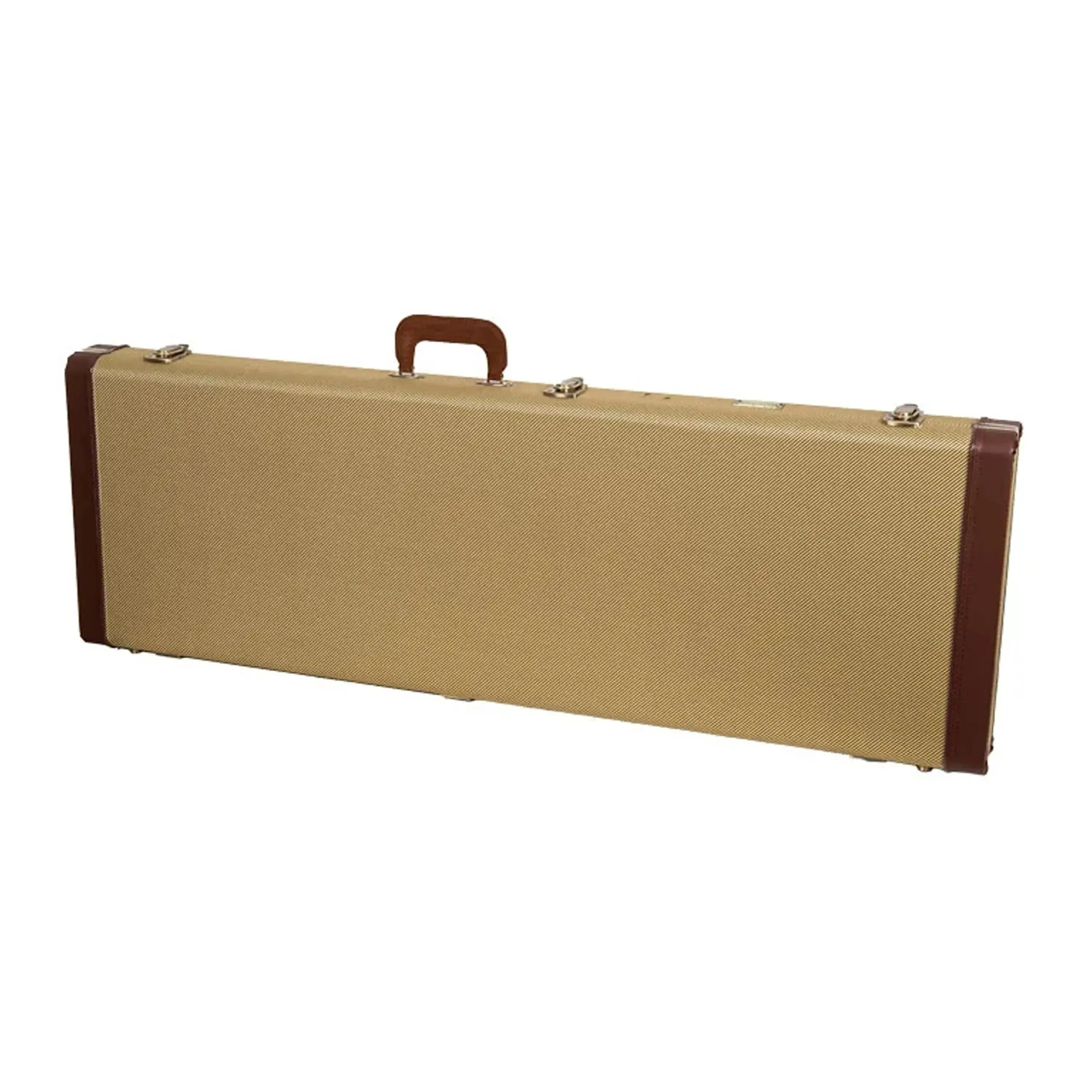 Crossrock CRW720B Master Series electric bass case in fabric-tweed with brown leather trim and handle.
