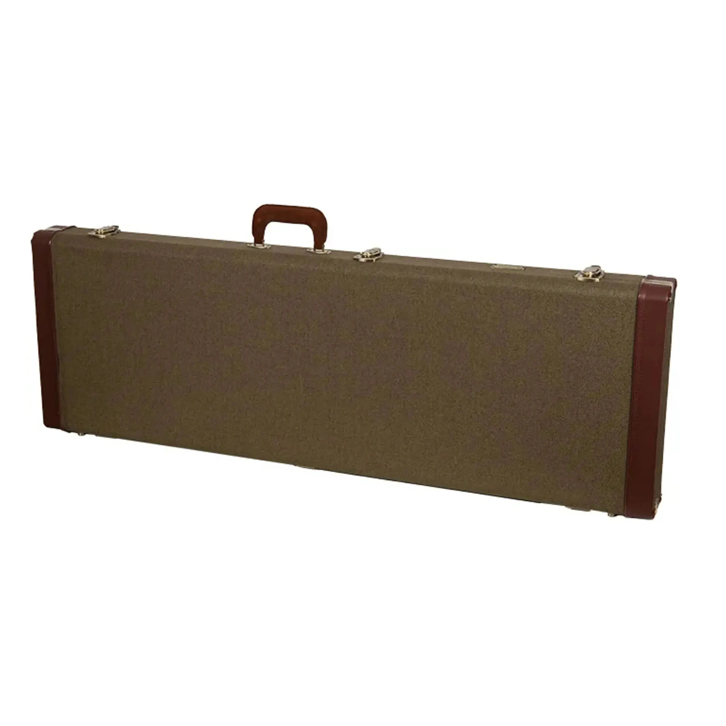 Crossrock CRW720B Master Series electric bass case in olive-green with brown leather trim and handle.