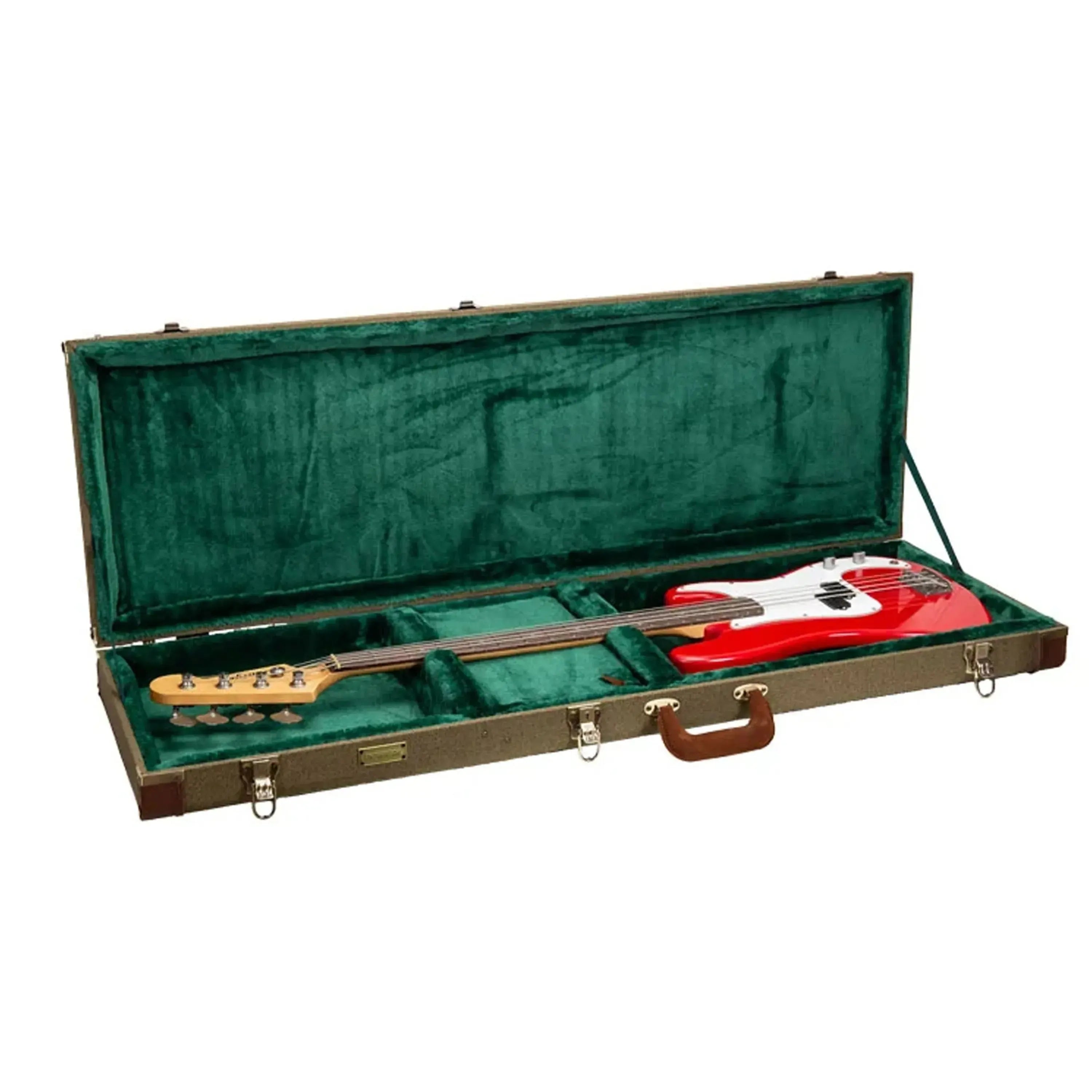 Crossrock CRW720B Master Series olive-green electric bass case with a red bass inside.