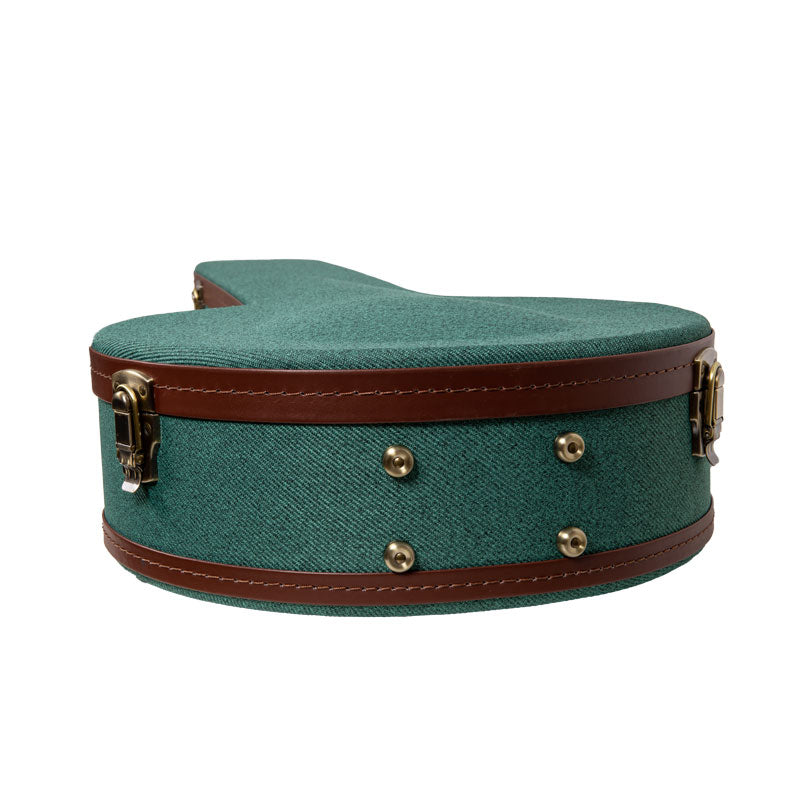 Crossrock CRW720BJMB malachite blue Master Series wood resonator banjo case close-up of the pot end with nickel latches and brass rivets.