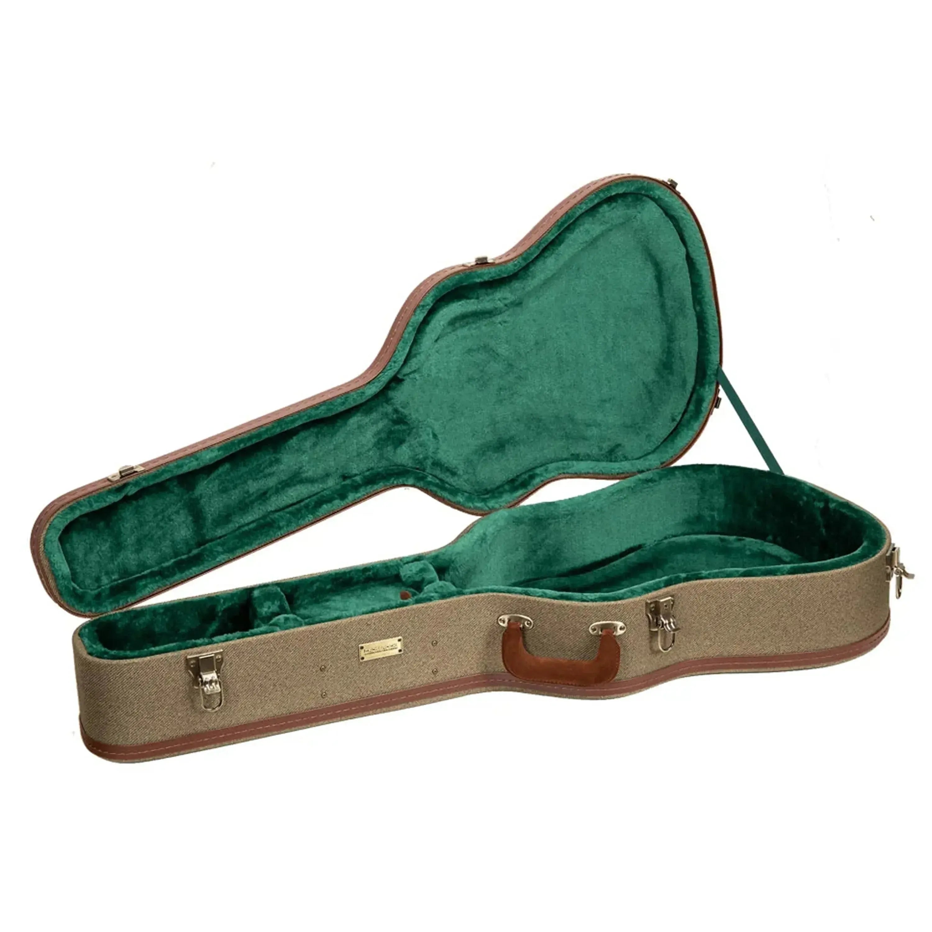 Crossrock Wood Master Series dreadnought guitar case, olive-green exterior, emerald green plush interior.