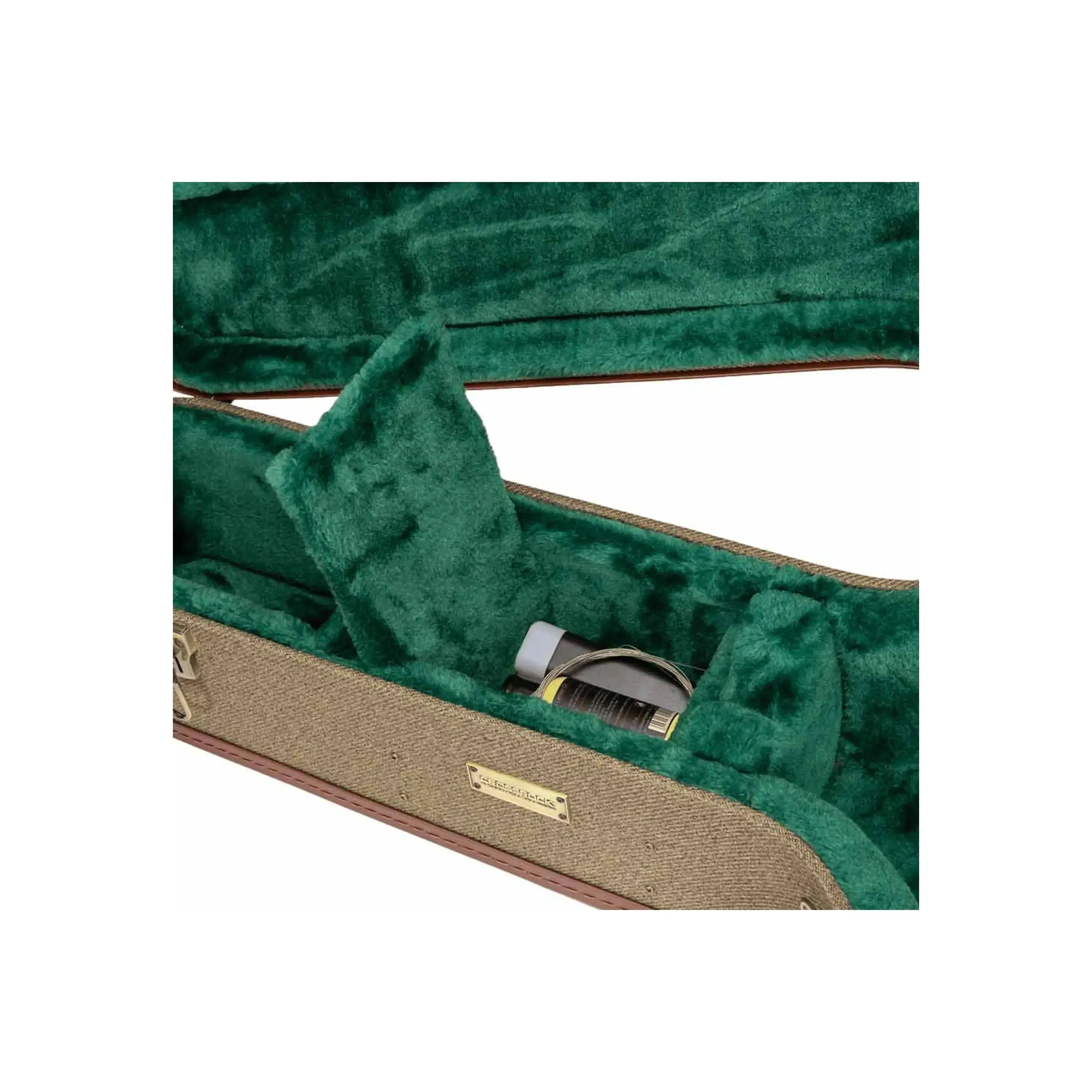 Crossrock Wood Master Series dreadnought guitar case, olive-green exterior, plush green interior.