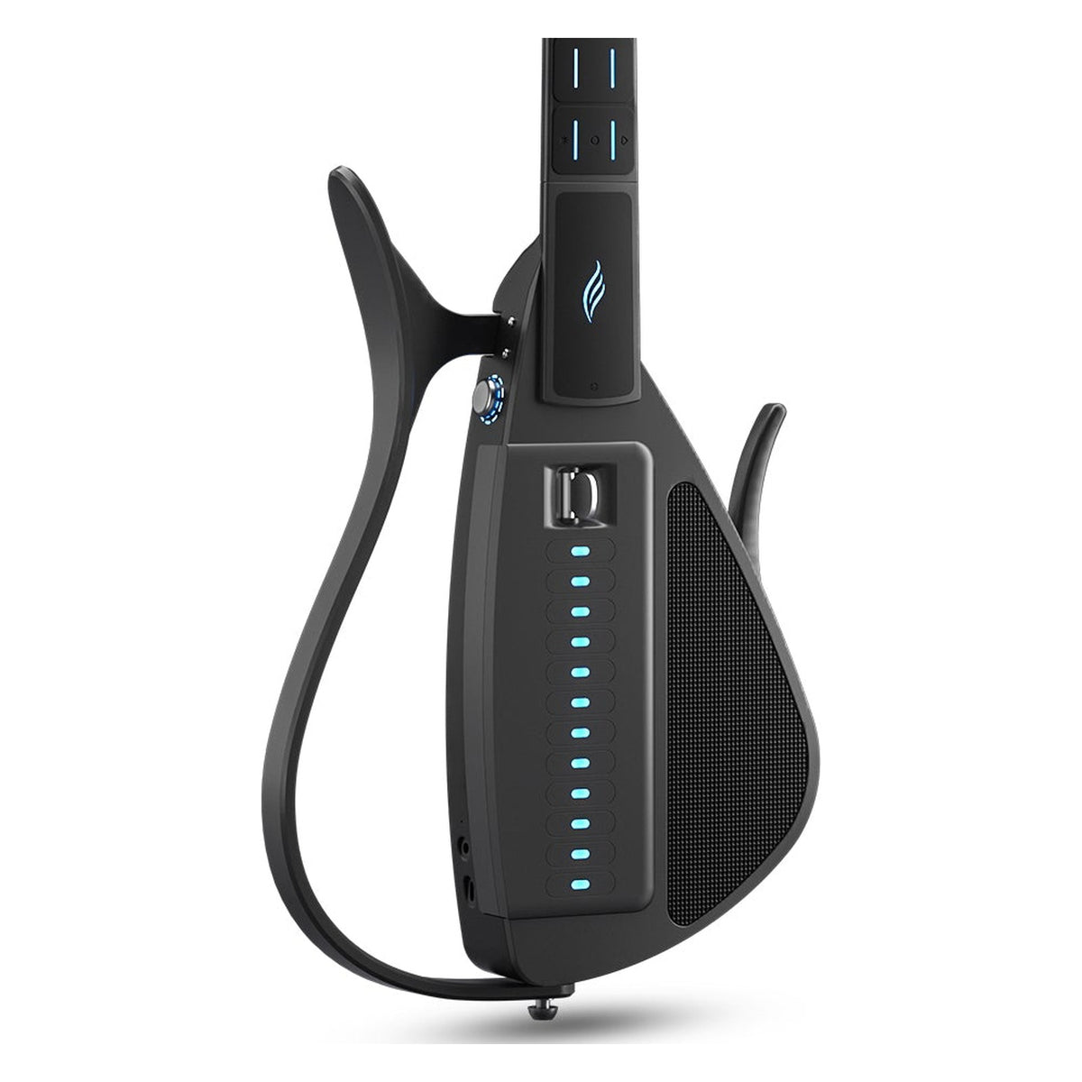 Front of the Enya Cyber-G Pick Model smart guitar body in Black, showing the pick module and lower neck