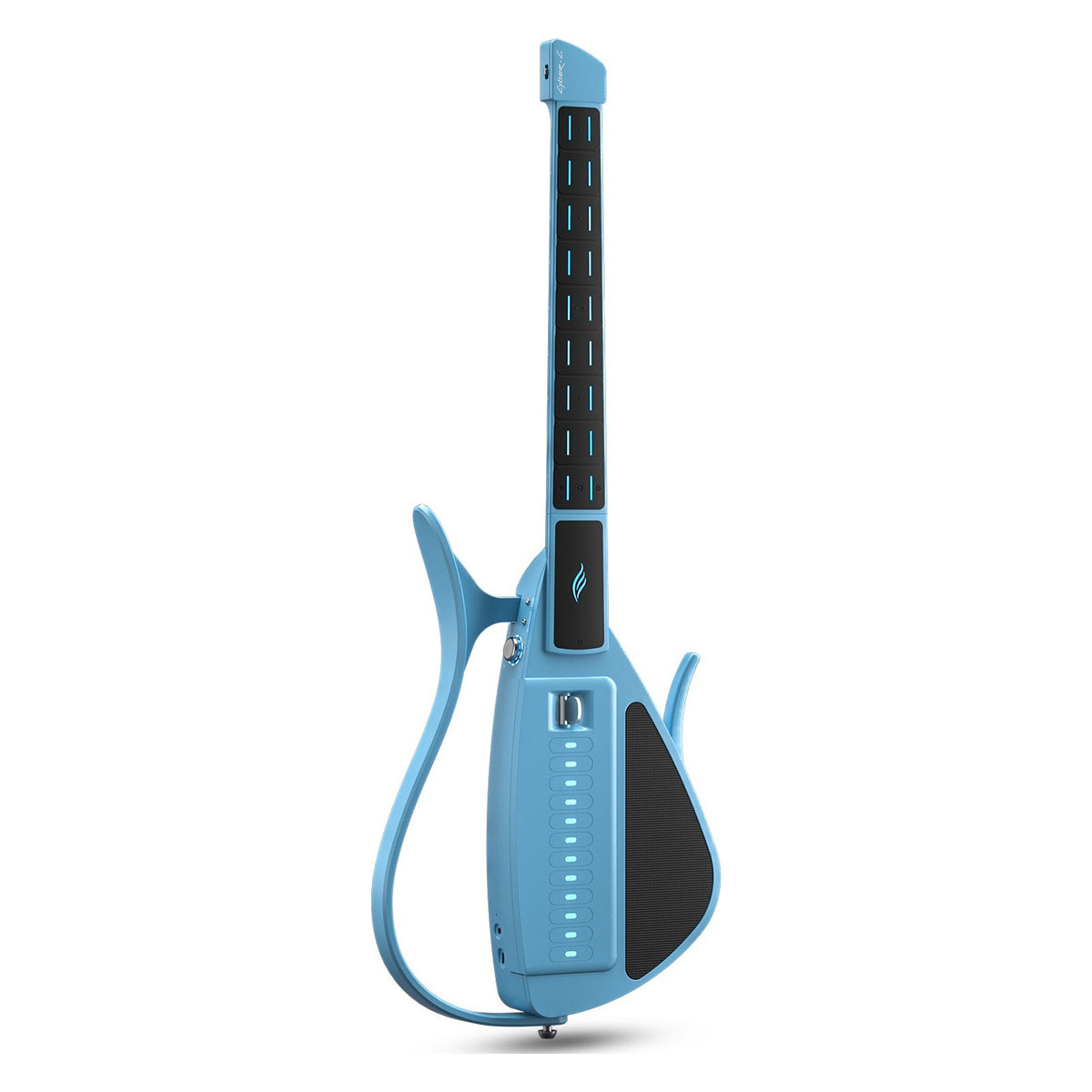 Full front view of the Enya Cyber-G Pick Model smart guitar in Blue standing upright