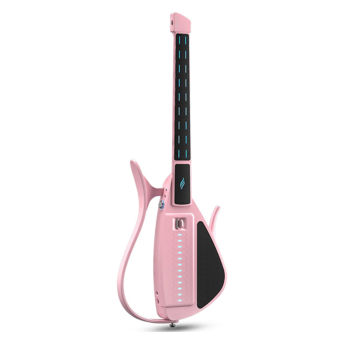 Full front view of the Enya Cyber-G Pick Model smart guitar in Pink standing upright