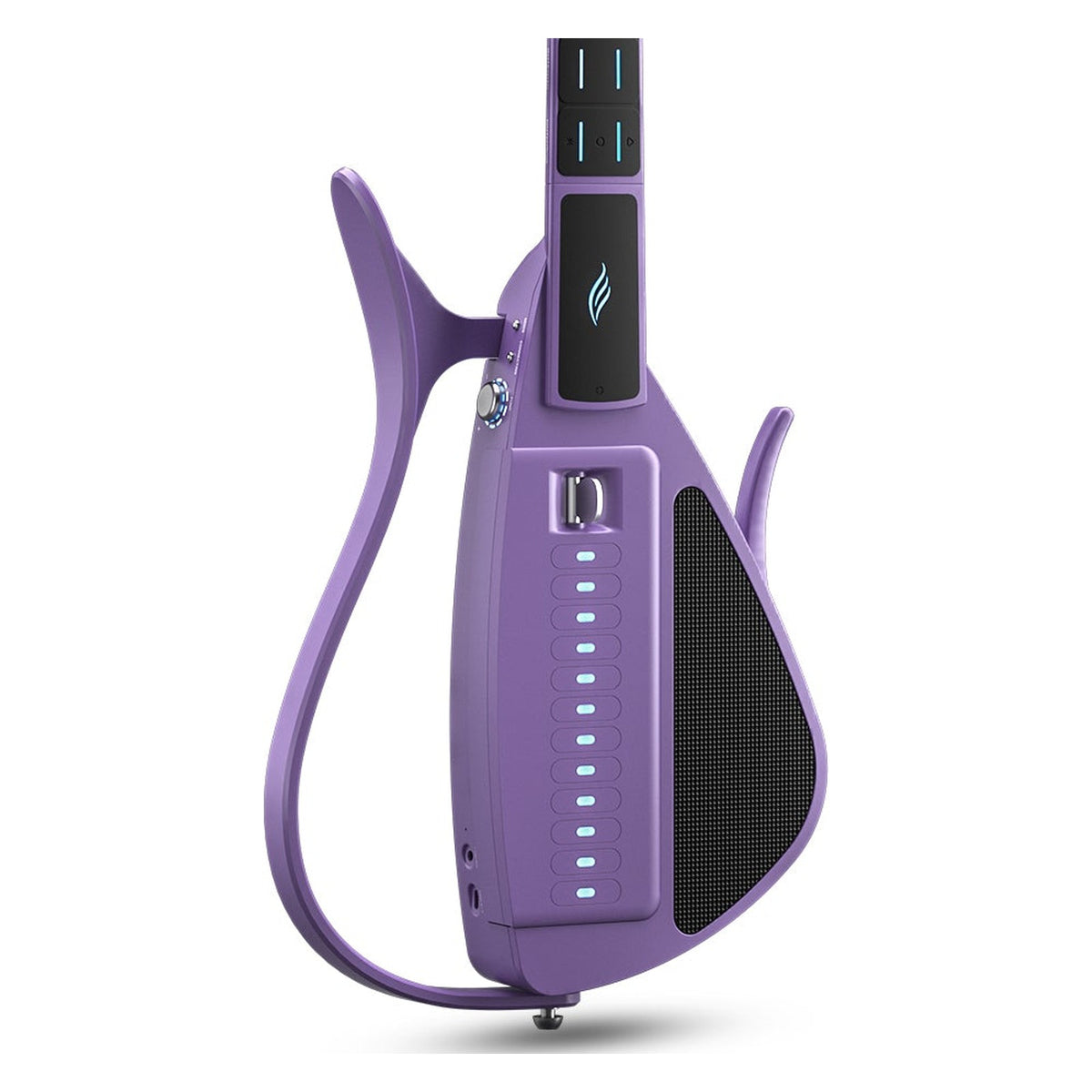 Front of the Enya Cyber-G Pick Model smart guitar body in Purple, showing the pick module and lower neck