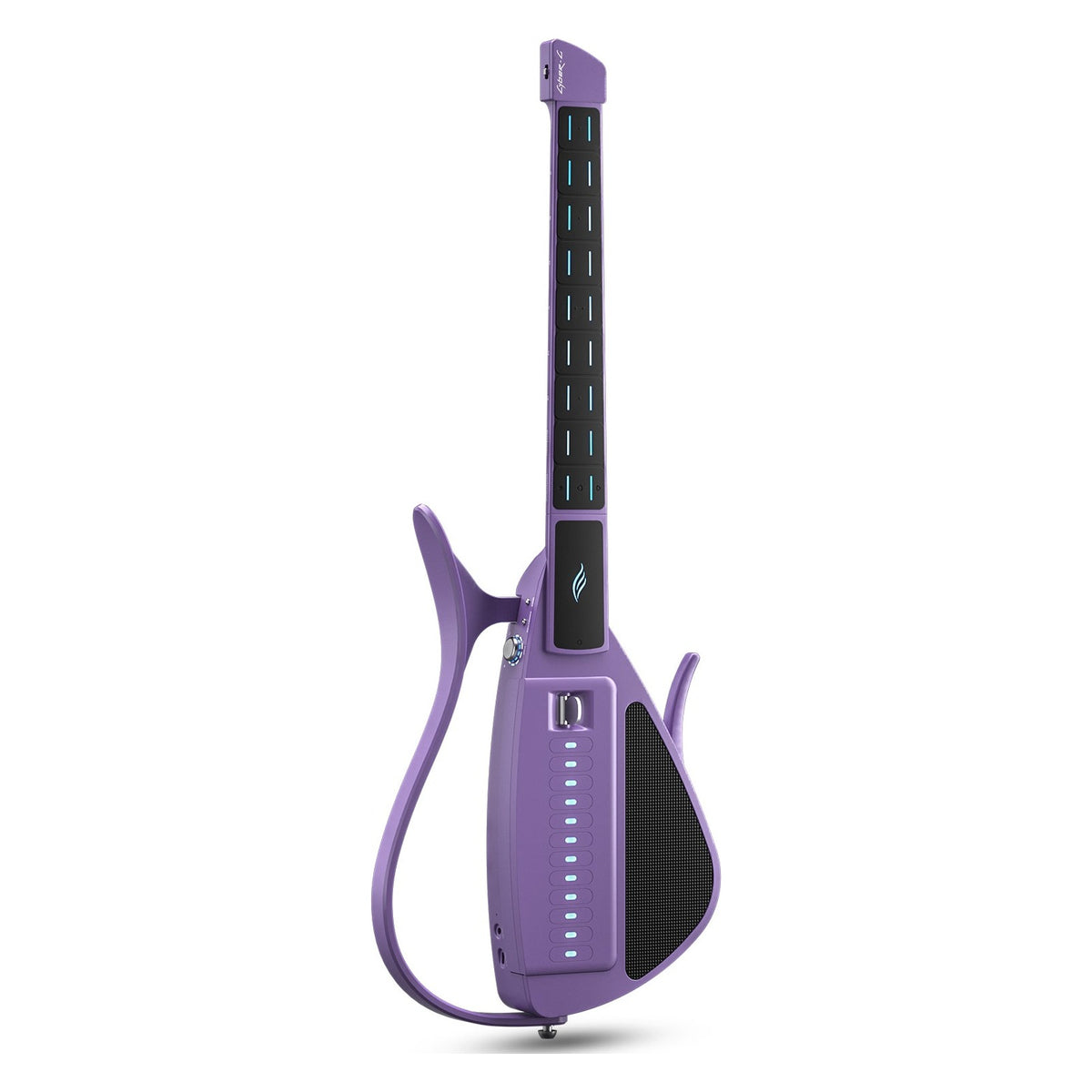 Full front view of the Enya Cyber-G Pick Model smart guitar in Purple standing upright