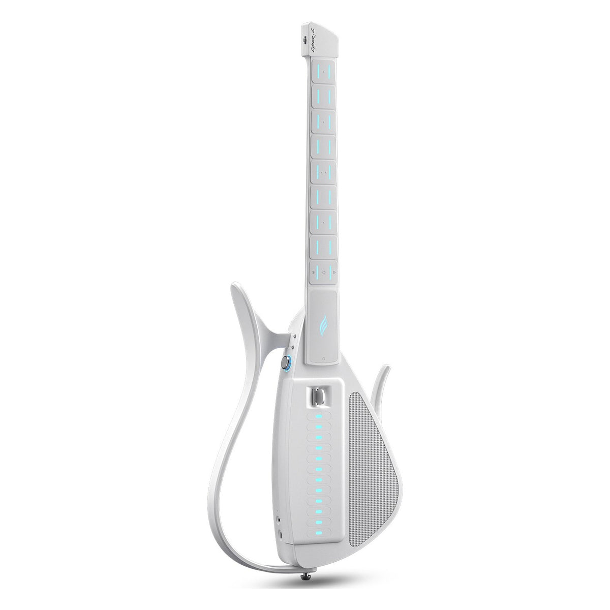 Full front view of the Enya Cyber-G Pick Model smart guitar in White standing upright