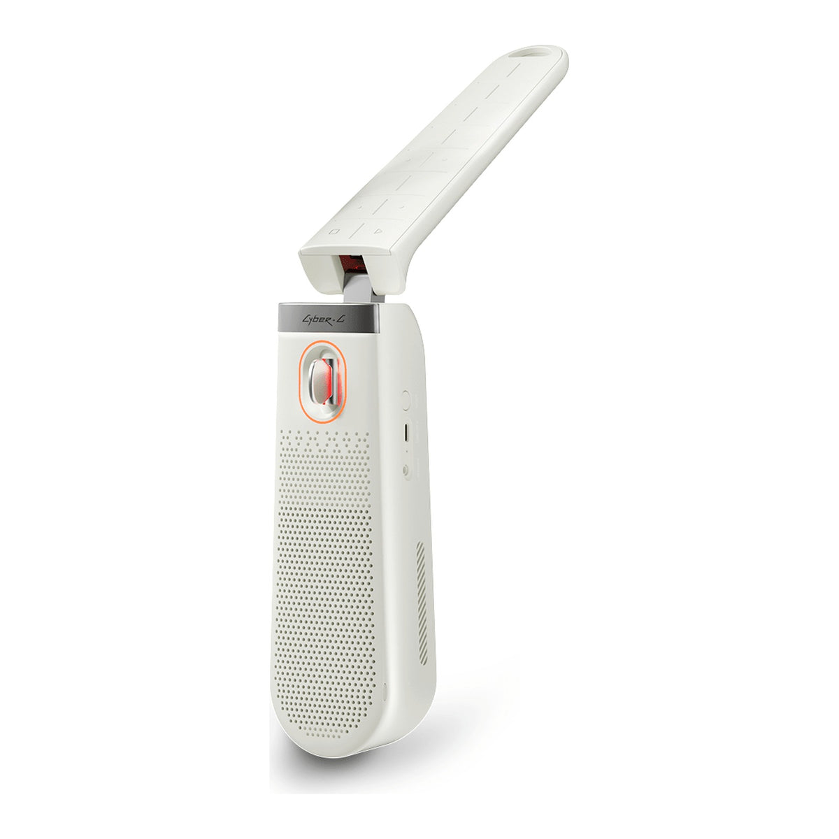 Enya Cyber-G Pocket in White with the neck folding open, showing the speaker grille side