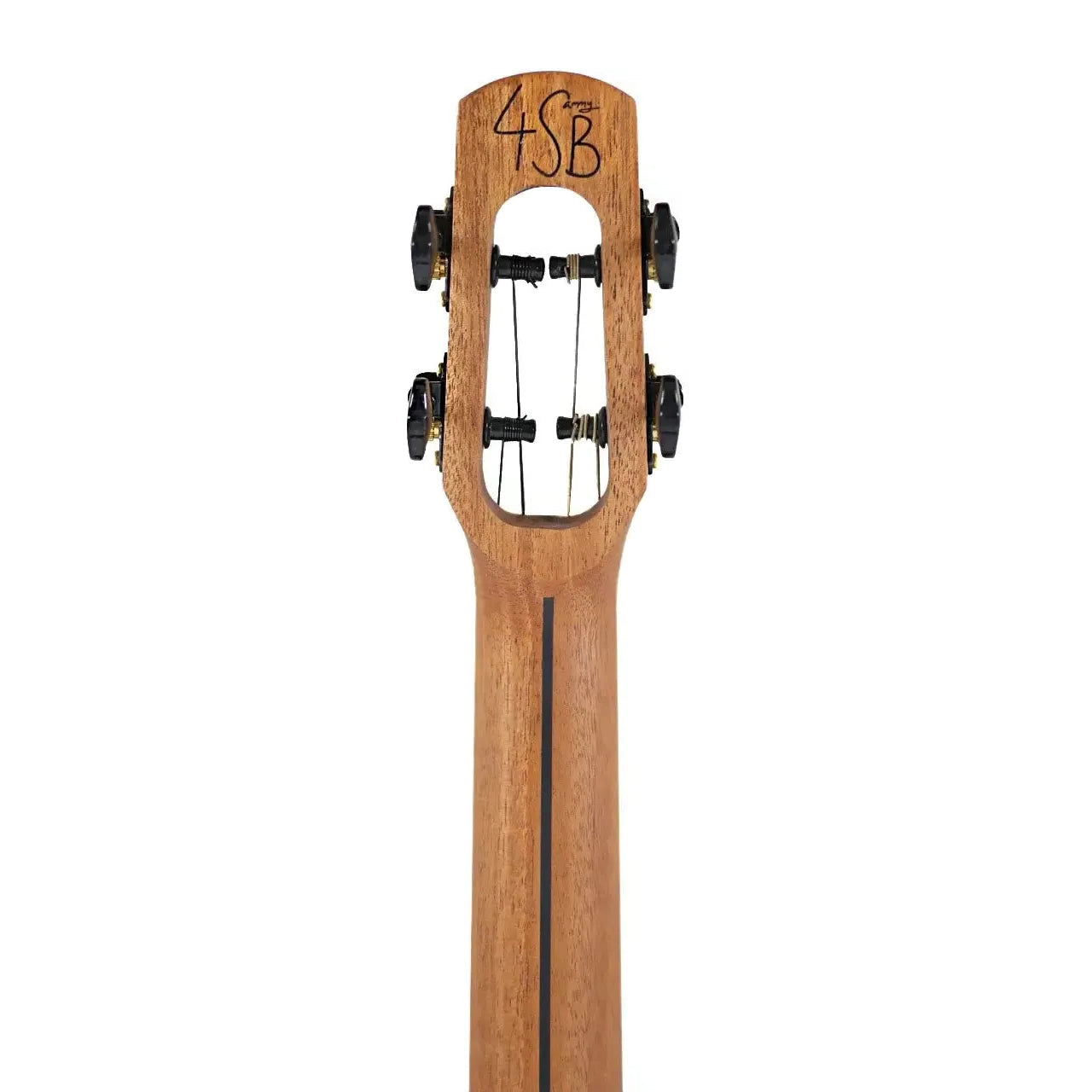 Flight 4SB Sammy Turton Baritone Ukulele headstock and neck, showing dark tuning pegs and light wood grain.