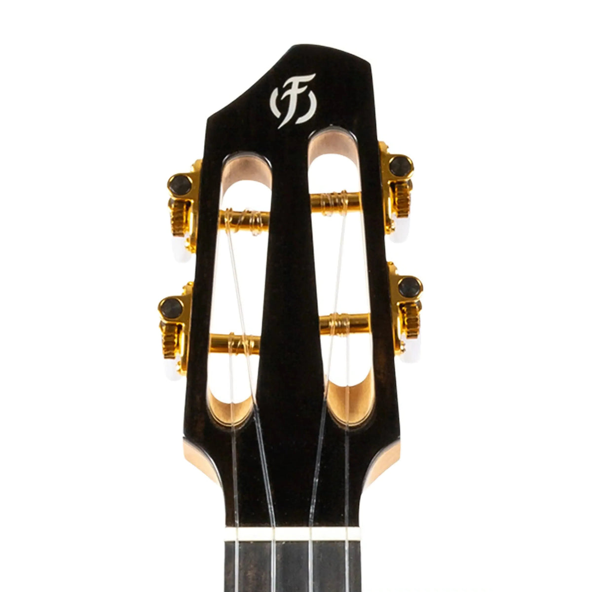 Flight A10 QM Faded Blue 10th Anniversary Tenor Ukulele slotted headstock with gold tuners.