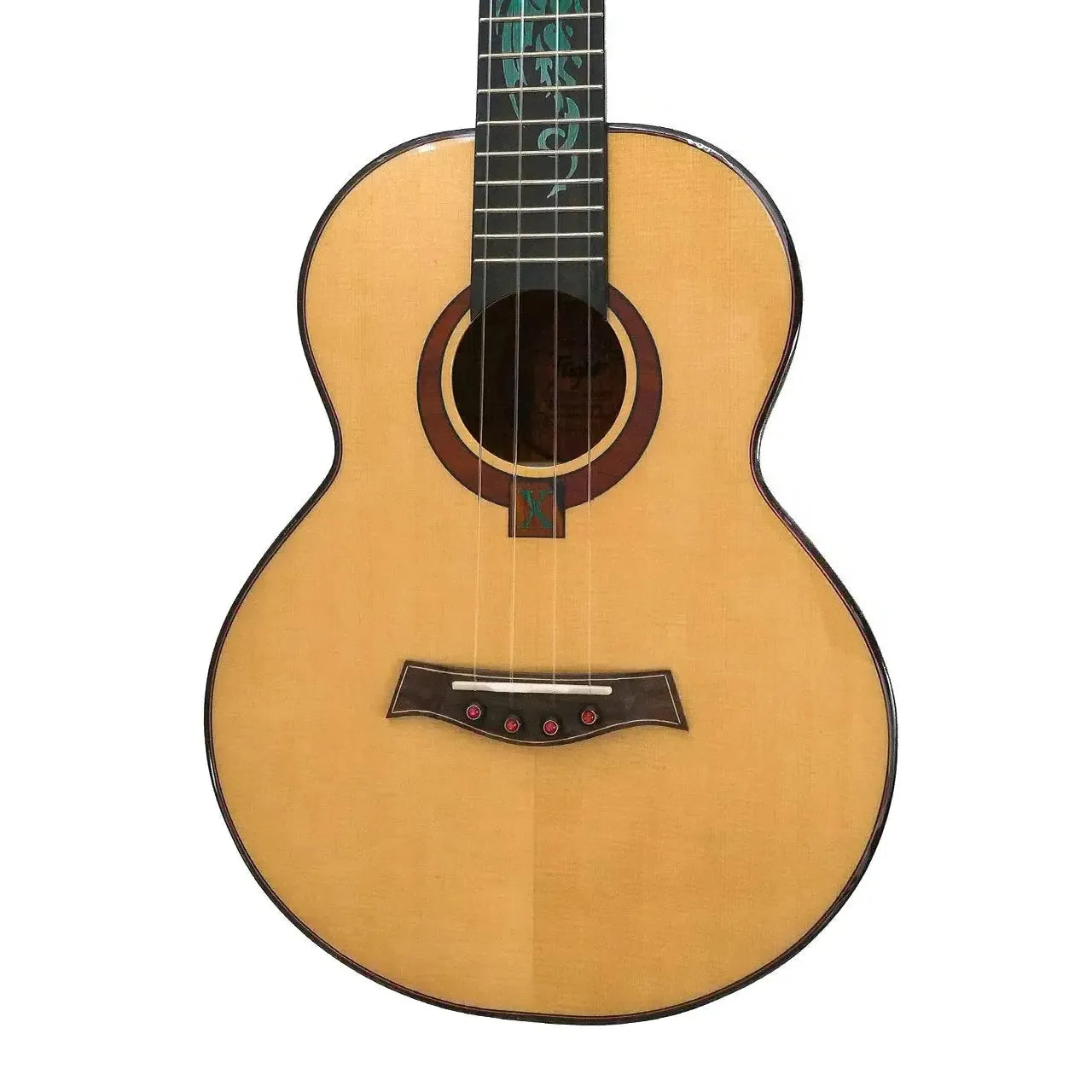 Flight A10 SC Cocobolo Dragon 10th Anniversary Tenor Ukulele with light wood body, dark soundhole, and turquoise dragon inlay.