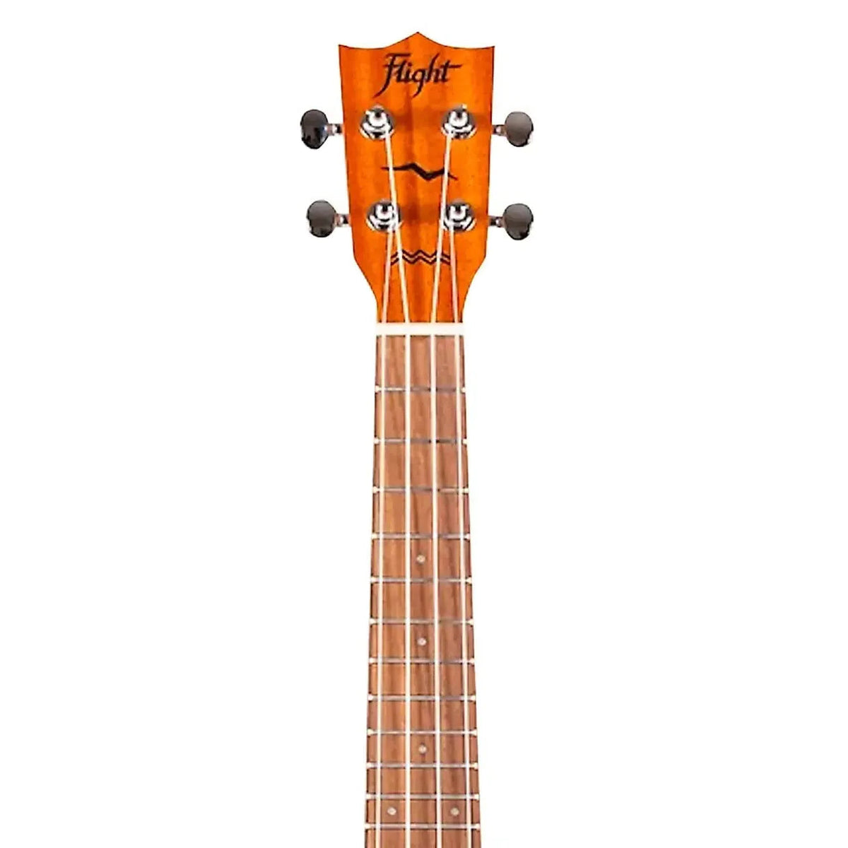 Flight AUC-33 Cupcake Concert Ukulele headstock and fretboard, natural wood finish.
