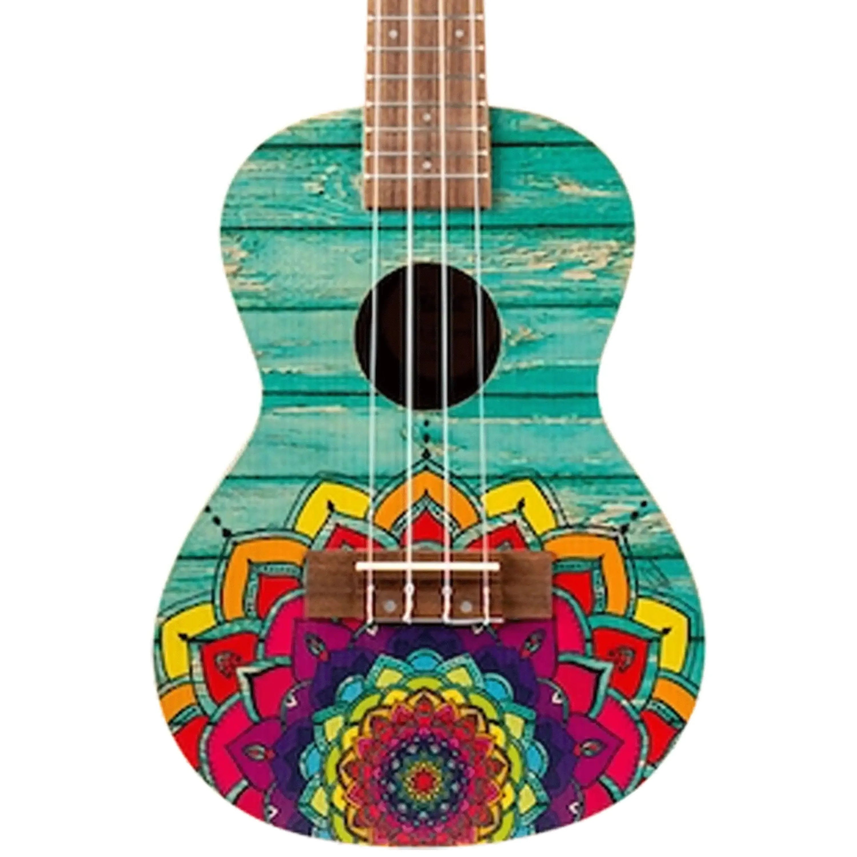 Flight AUC-33 Mansion Concert Ukulele with vibrant mandala art and teal wood grain design.