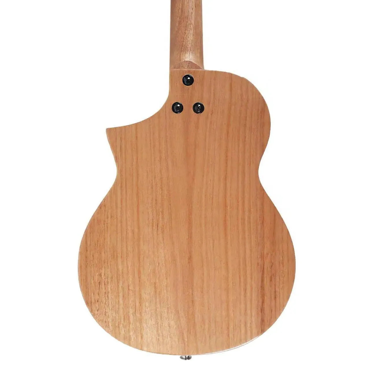 Flight AVIATOR-CE Baritone Ukulele back, solid okoume wood with cutaway and black binding.