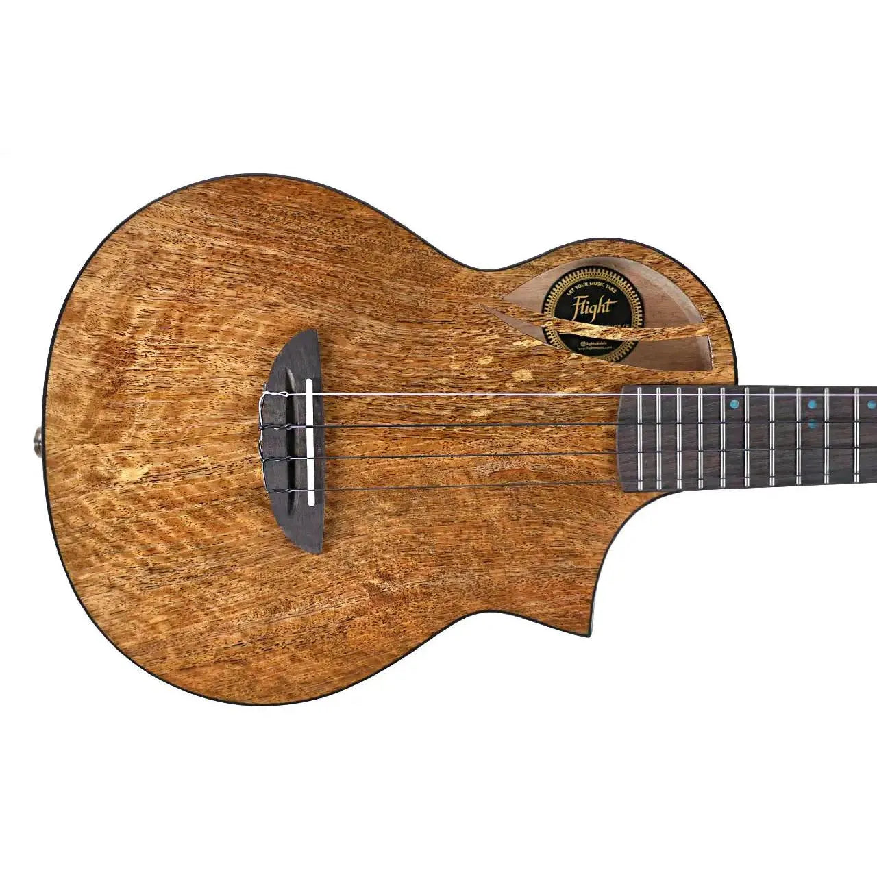 Flight AVIATOR-CE Tenor Ukulele with solid mango top, dark wood bridge, and rosewood fretboard.