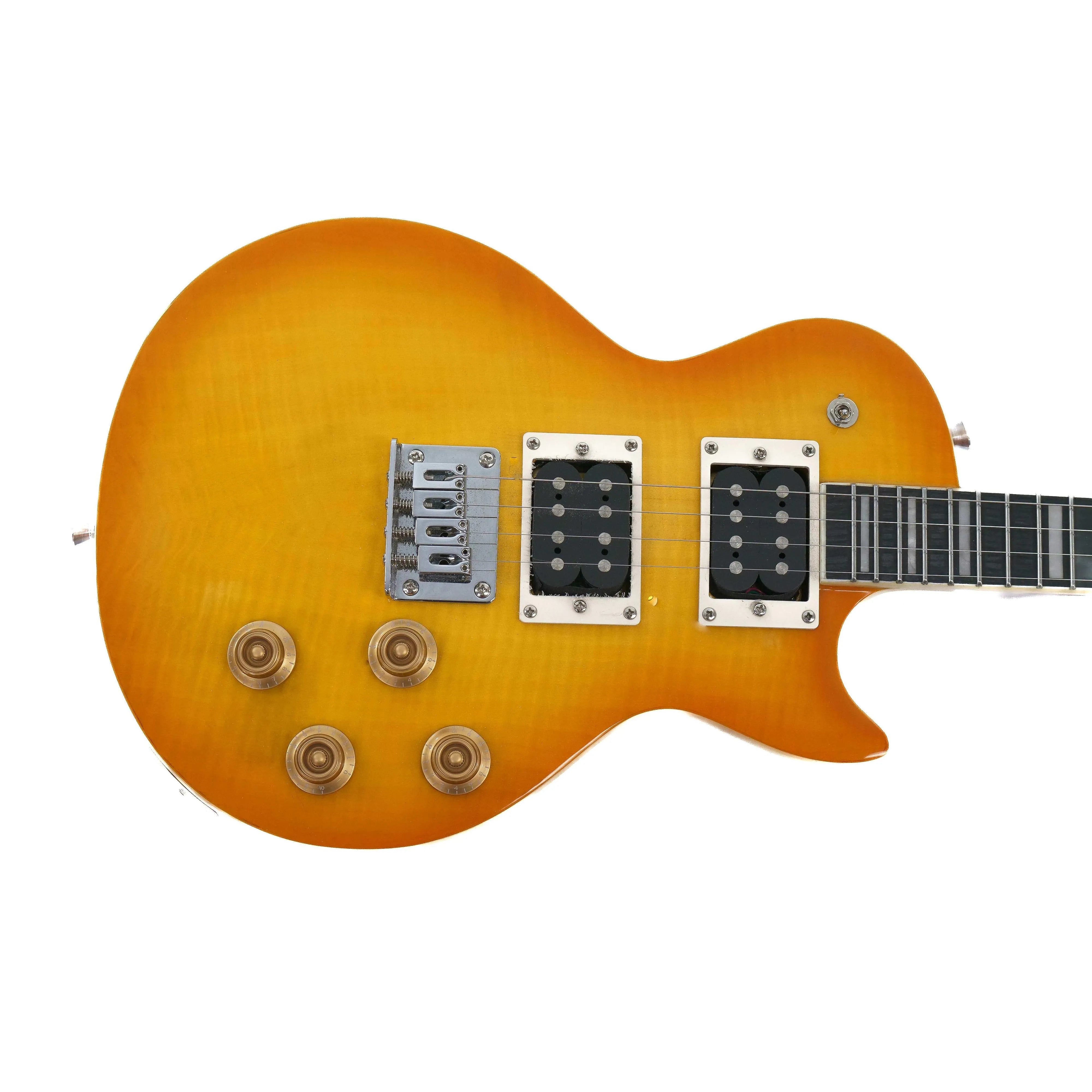 Flight Centurion VB Electric Tenor Ukulele with vintage sunburst flamed maple body, two humbucker pickups.