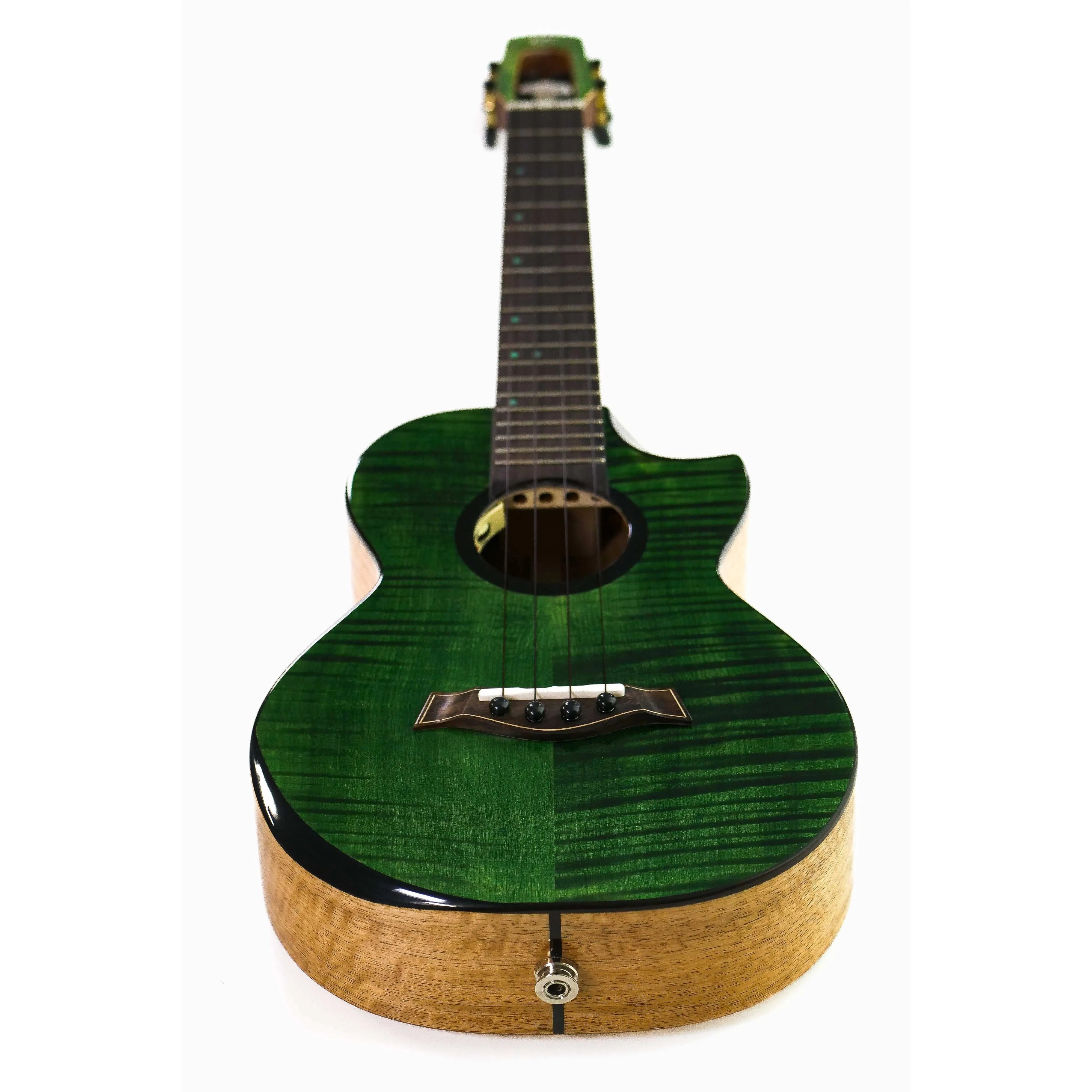 Flight Comet Green EQ-A Tenor Ukulele with flamed maple top, mango back/sides, and cutaway.