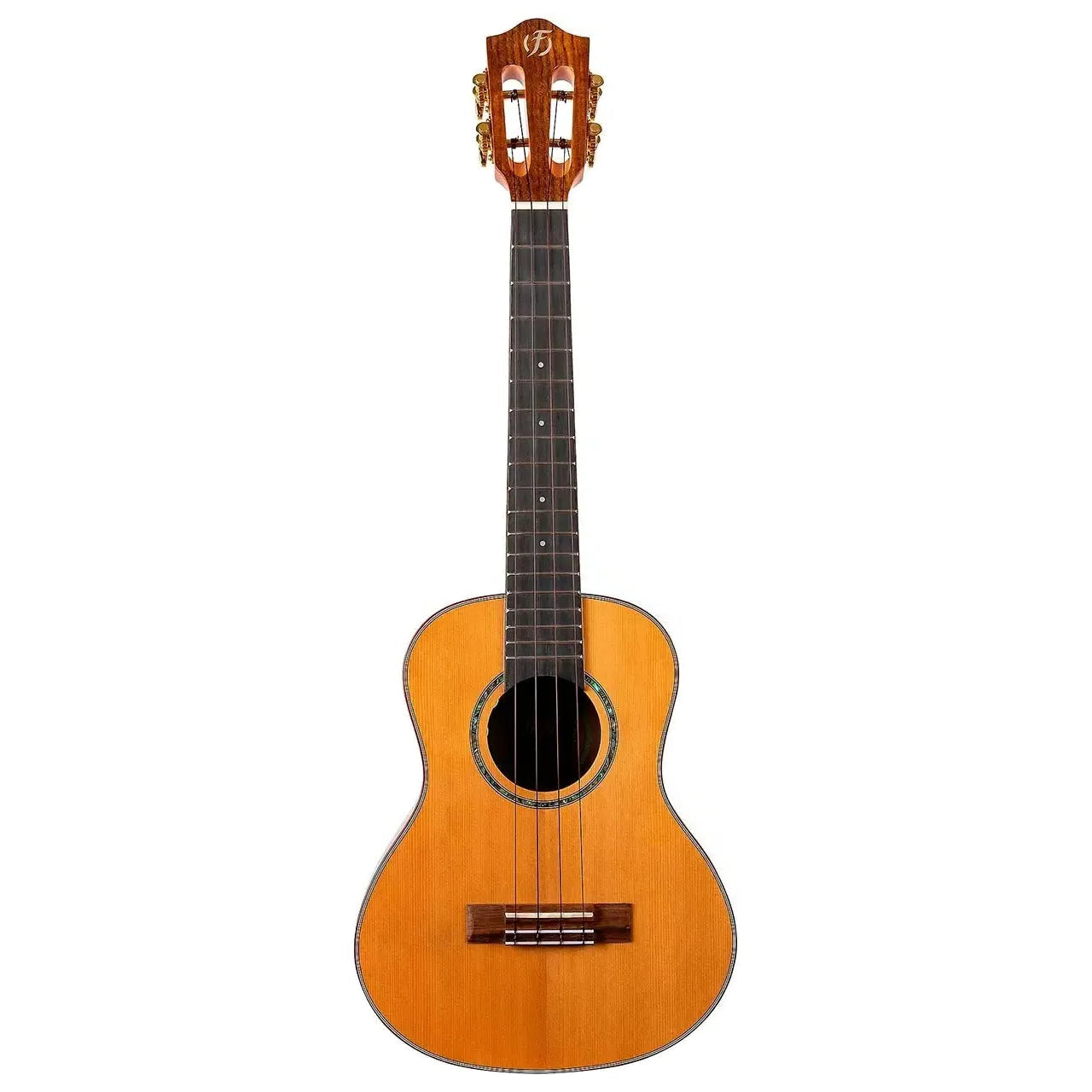 Flight DIANA TE Tenor Ukulele with solid cedar top, dark fretboard, abalone rosette, and gold tuners.