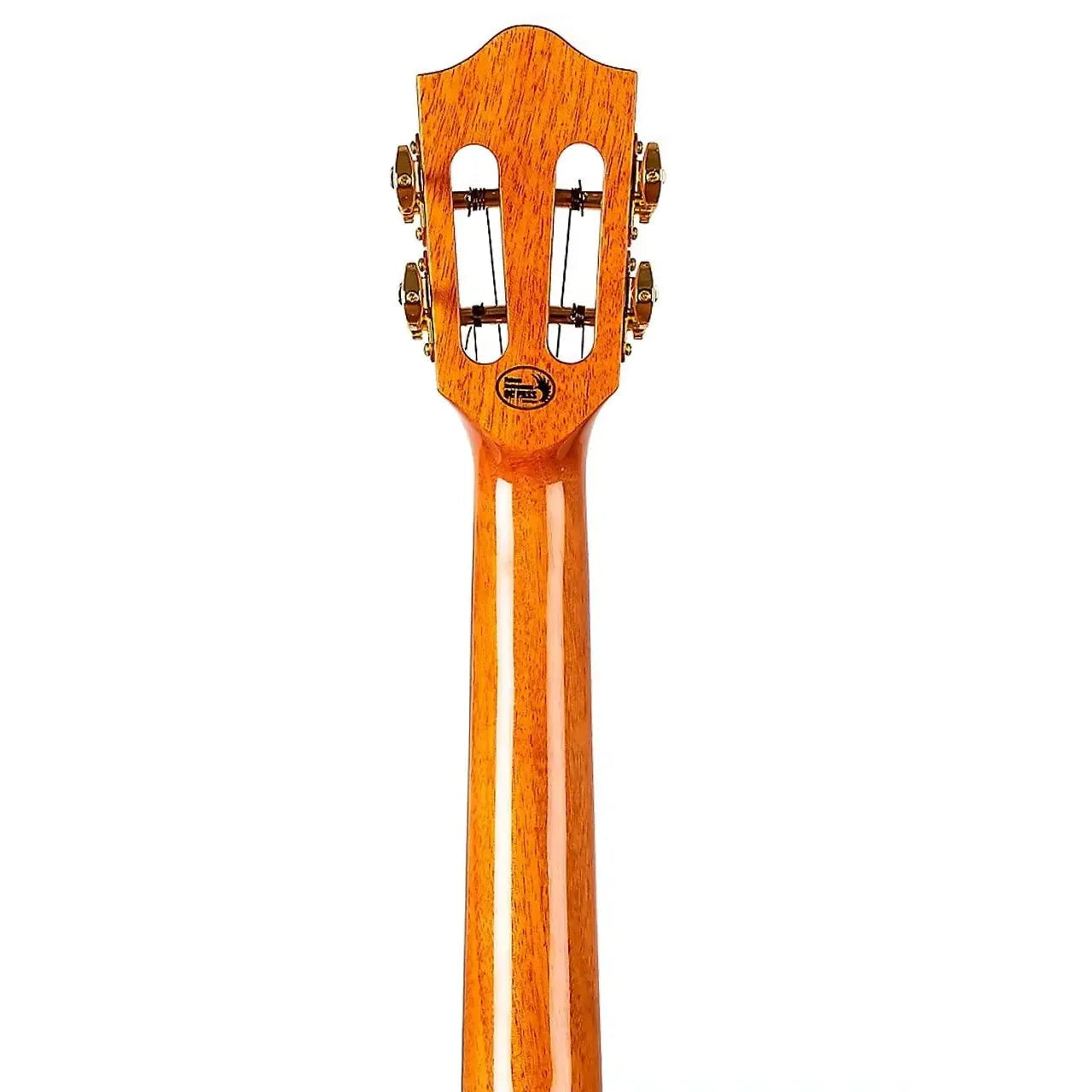 Flight DIANA TE tenor ukulele neck and headstock with gold open-geared tuners.