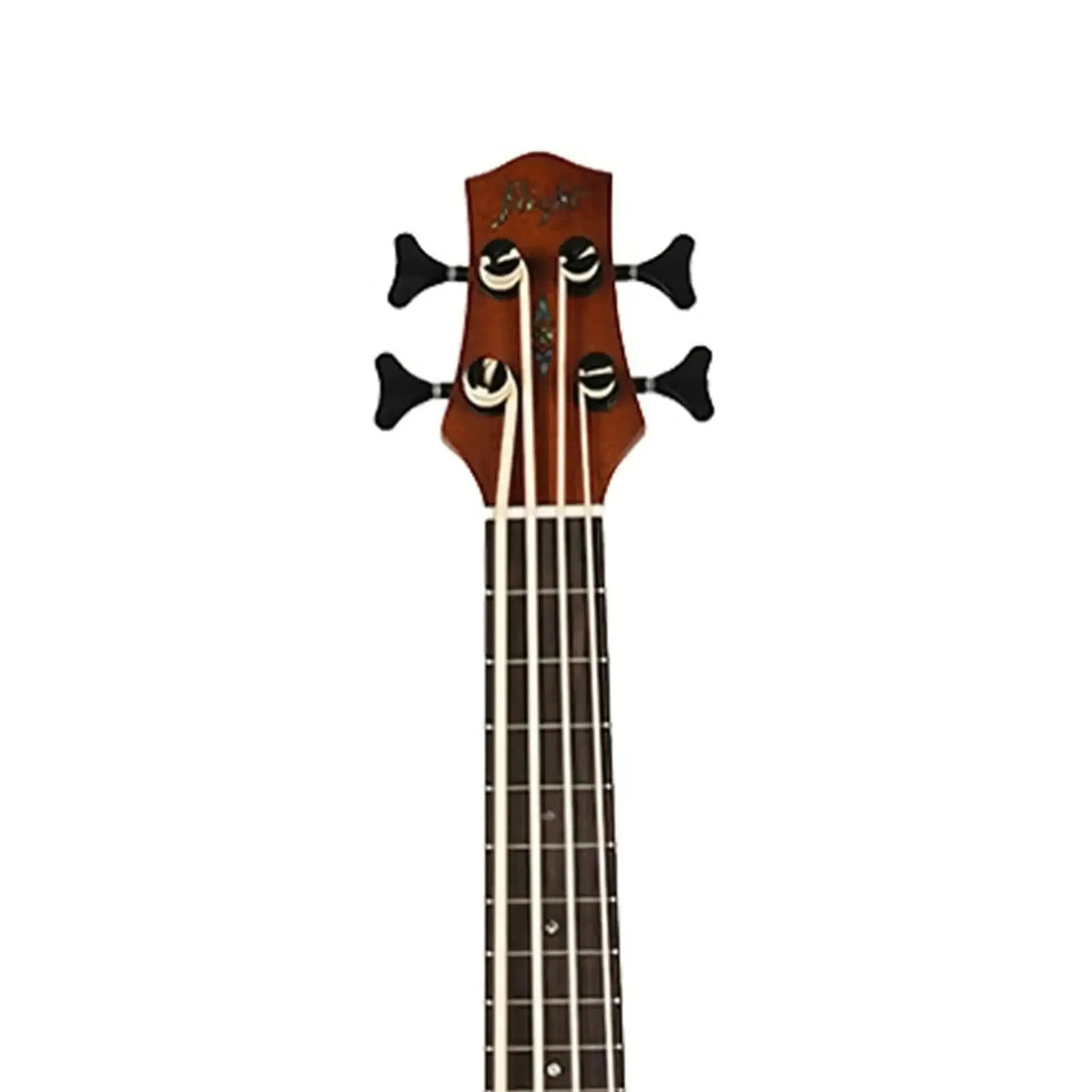 Flight DUBS MAH Mahogany Acoustic-Electric Bass Ukulele headstock and fretboard.