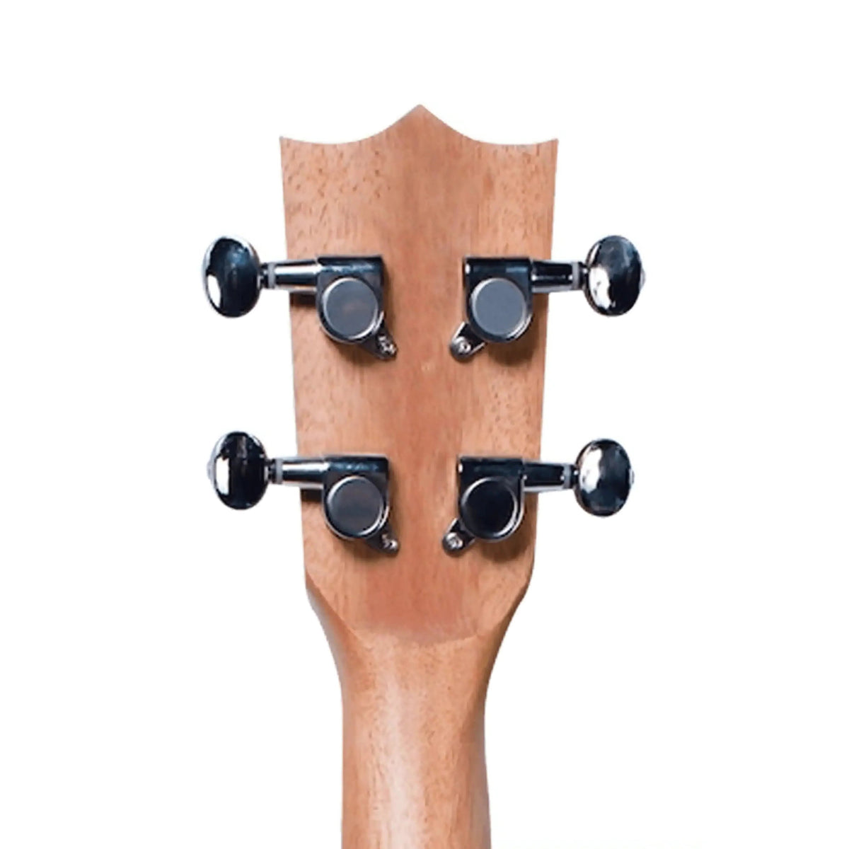 Flight DUC325 SP/ZEB Concert Ukulele headstock with four chrome tuning pegs on light wood.