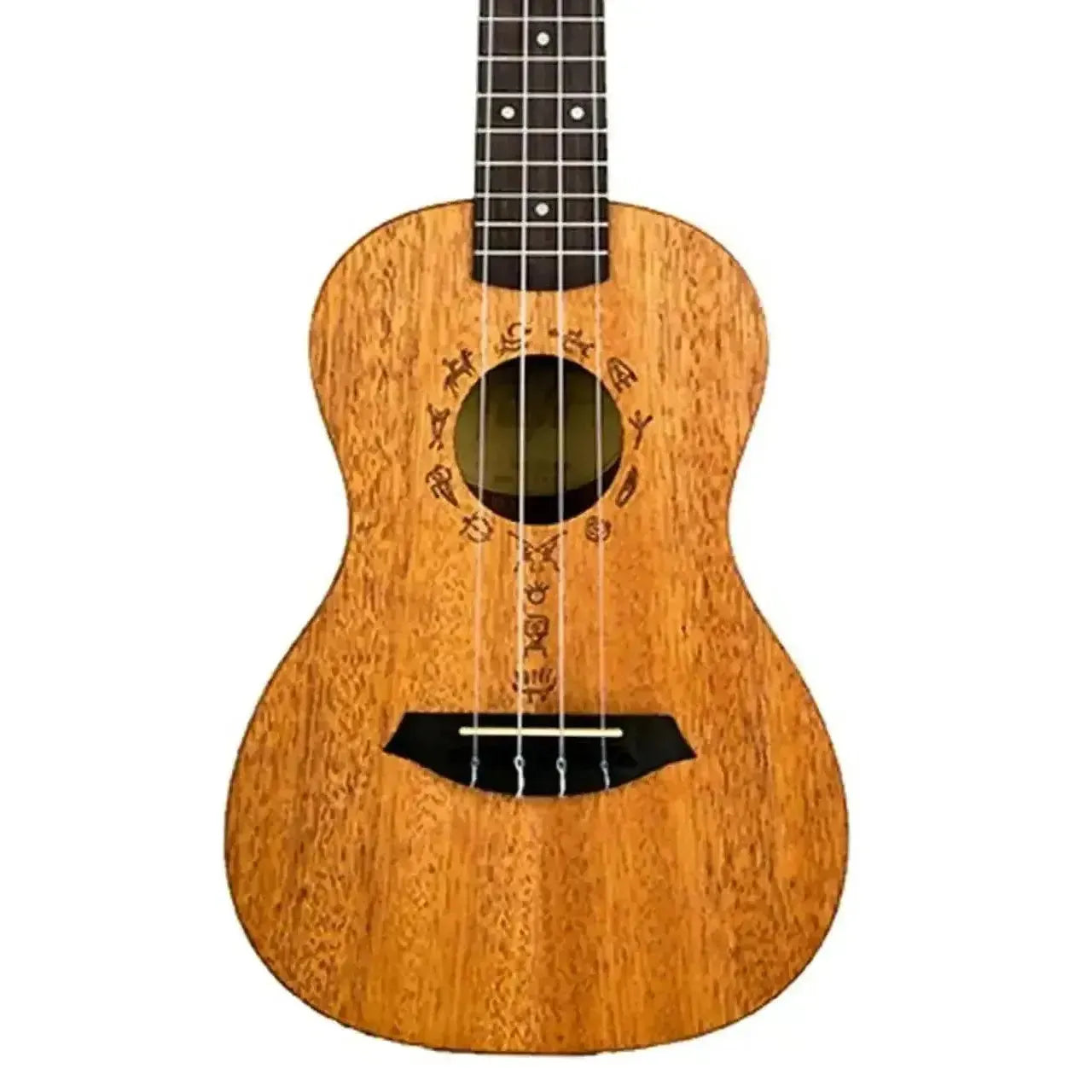 Flight DUC373 African Mahogany Concert Ukulele with unique rosette design and blackwood fretboard.