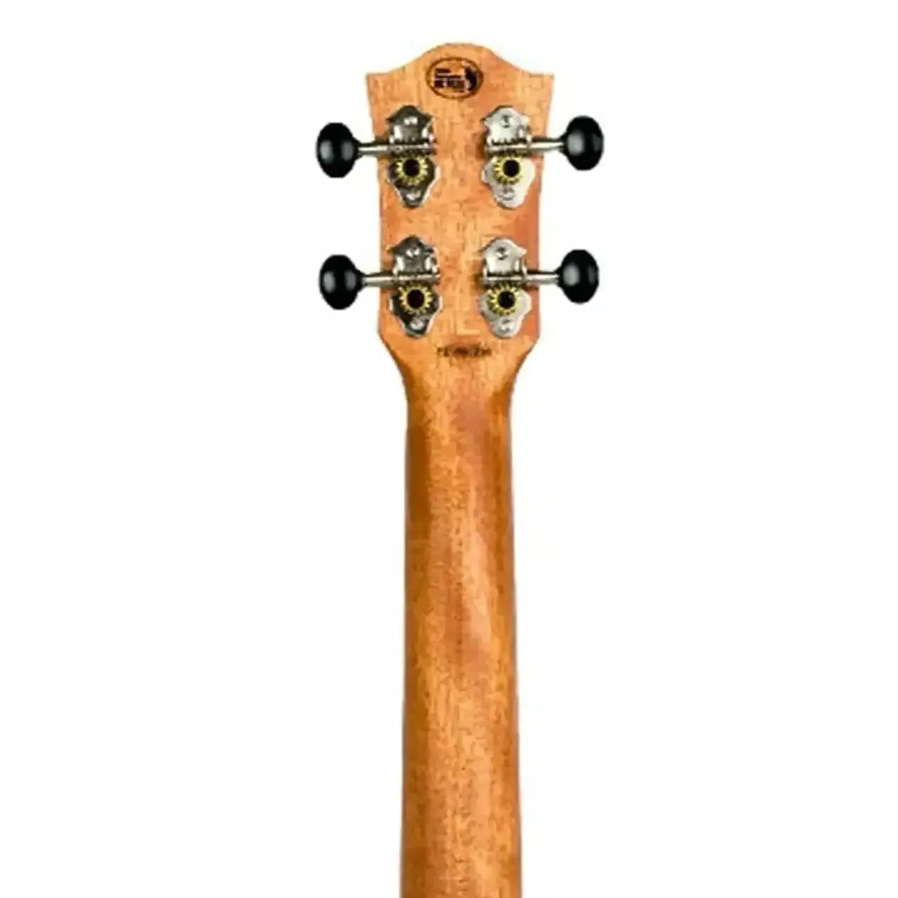 Back of Flight DUC373 African Mahogany Concert Ukulele neck and headstock with geared tuners.