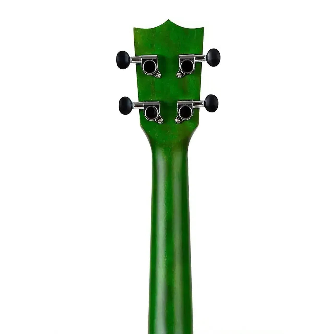 Back of Flight DUC380 CEQ Jade Concert Ukulele neck and headstock, showing green finish and tuning pegs.