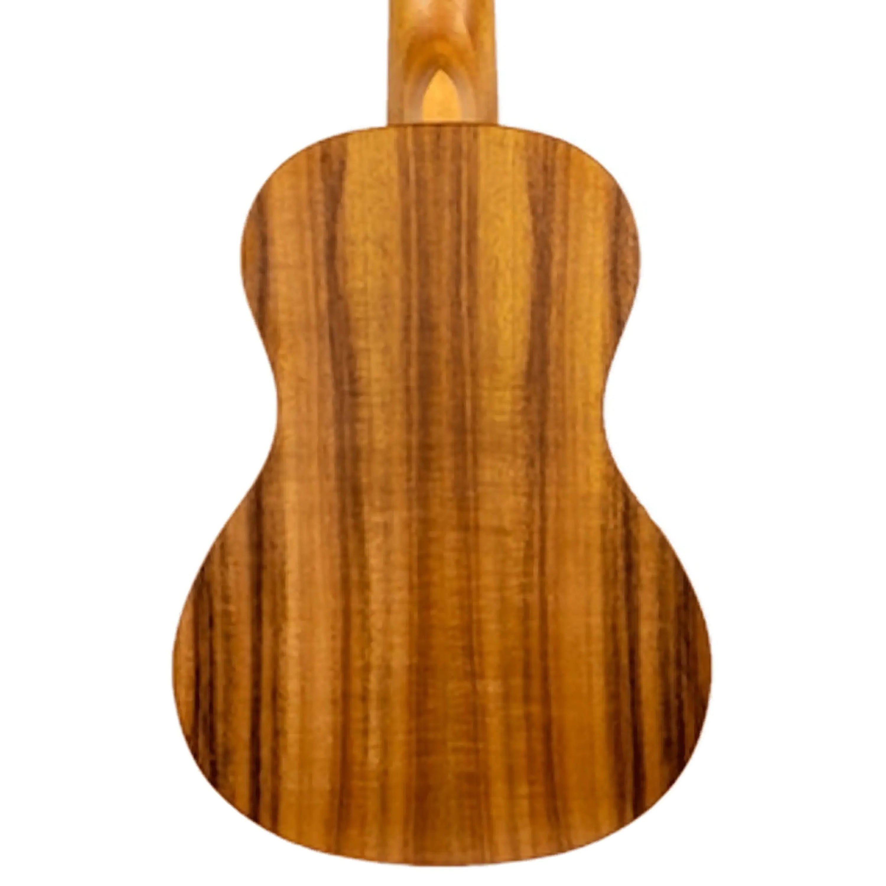 Back of a Flight DUC440 Acacia Concert Ukulele with natural satin finish and rich wood grain.