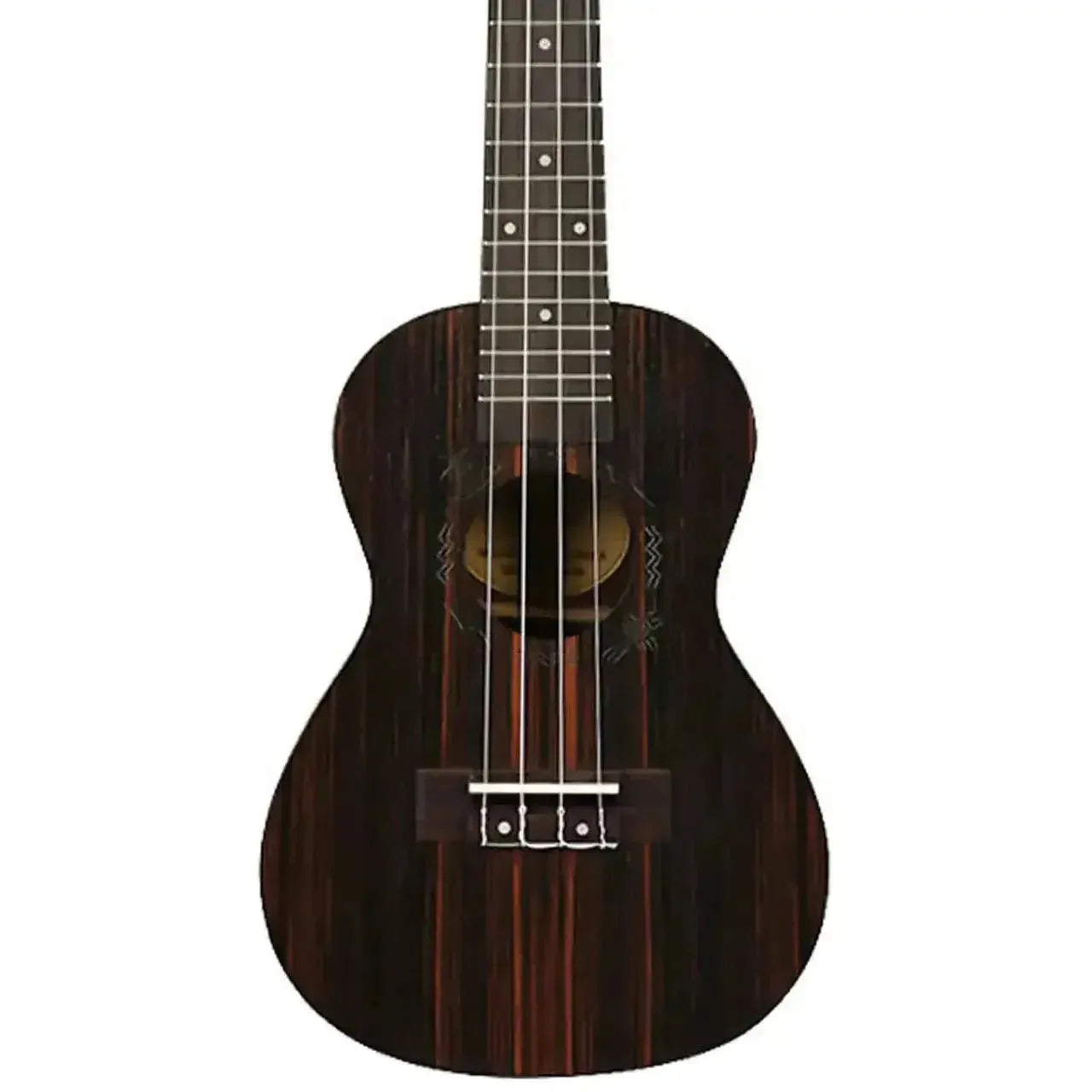 Flight DUC460 Amara Concert Ukulele with dark wood grain, soundhole rosette, and white strings.